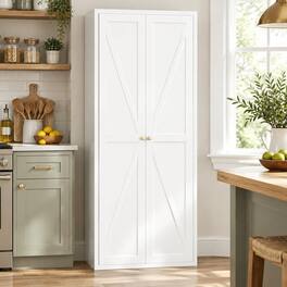 RYHNUYNE - Freestanding Metal Storage Cabinet with 2 Doors and Adjustable Shelves, Steel Kitchen Pantry Cabinet - White