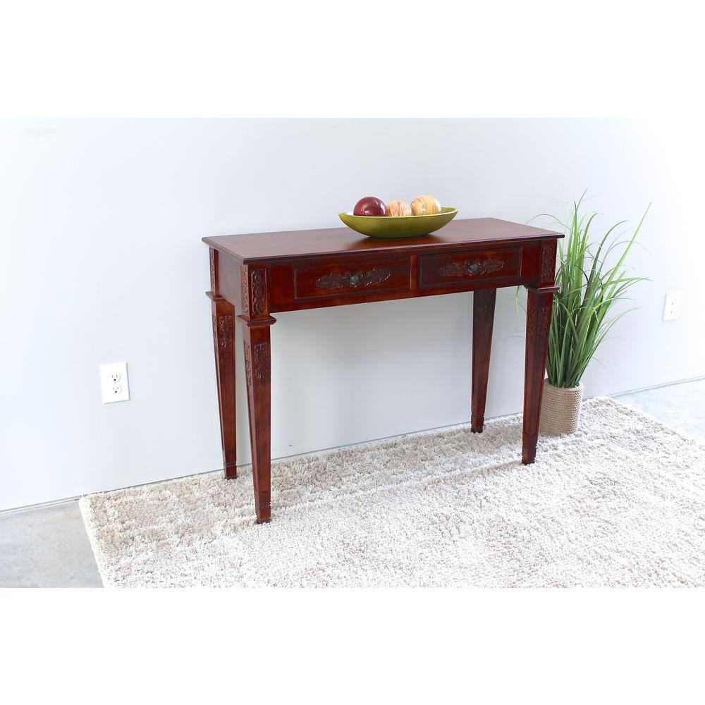Angle. International Caravan - International Caravan Windsor Two Drawer Rectangular Console Table - Stain.