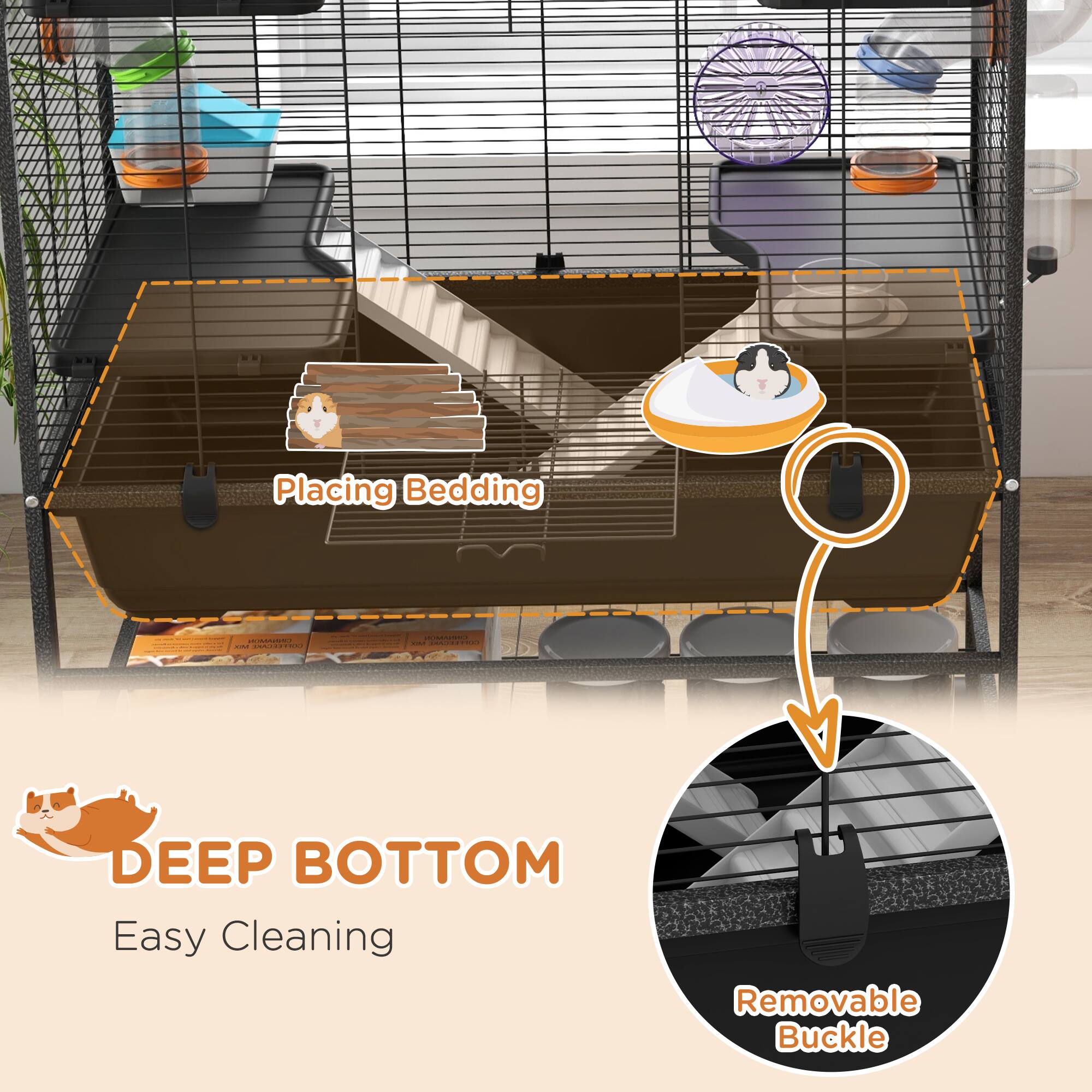 Placing Bedding

DEEP BOTTOM
Easy Cleaning

Removable Buckle