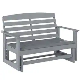 Outsunny - Glider Bench w/ HDPE Slatted Double Rocking Chair - Light Gray