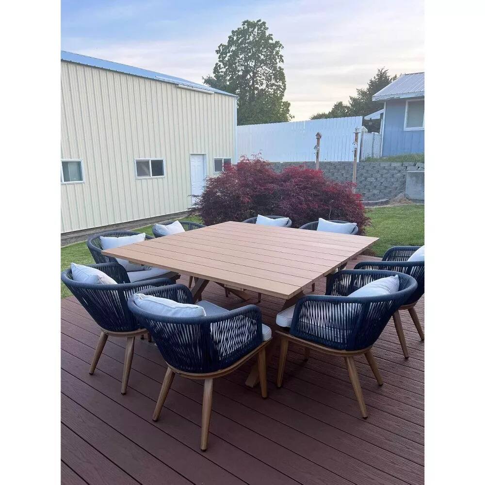 Alt View 1. PURPLE LEAF - 7/9/11-Pieces Patio Dining Set Wicker Outdoor Furniture Table and Chairs Set for Garden Teak-Finish Aluminum Frame Set - Teak-Square-9 Pcs.
