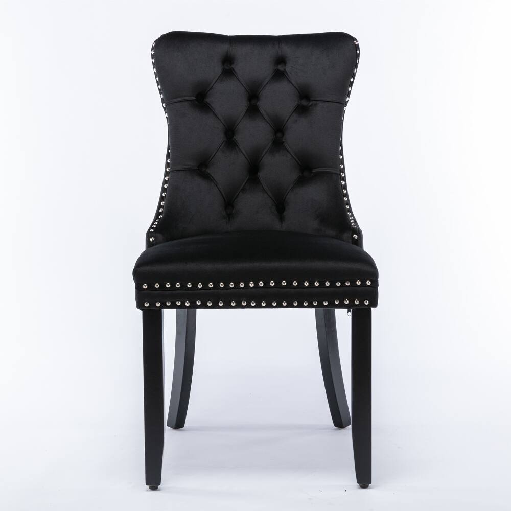 Angle. Loheer - Loheer Black Velvet Dining Chairs Set of 2 Tufted Solid Wood Nailhead Trim - Black.