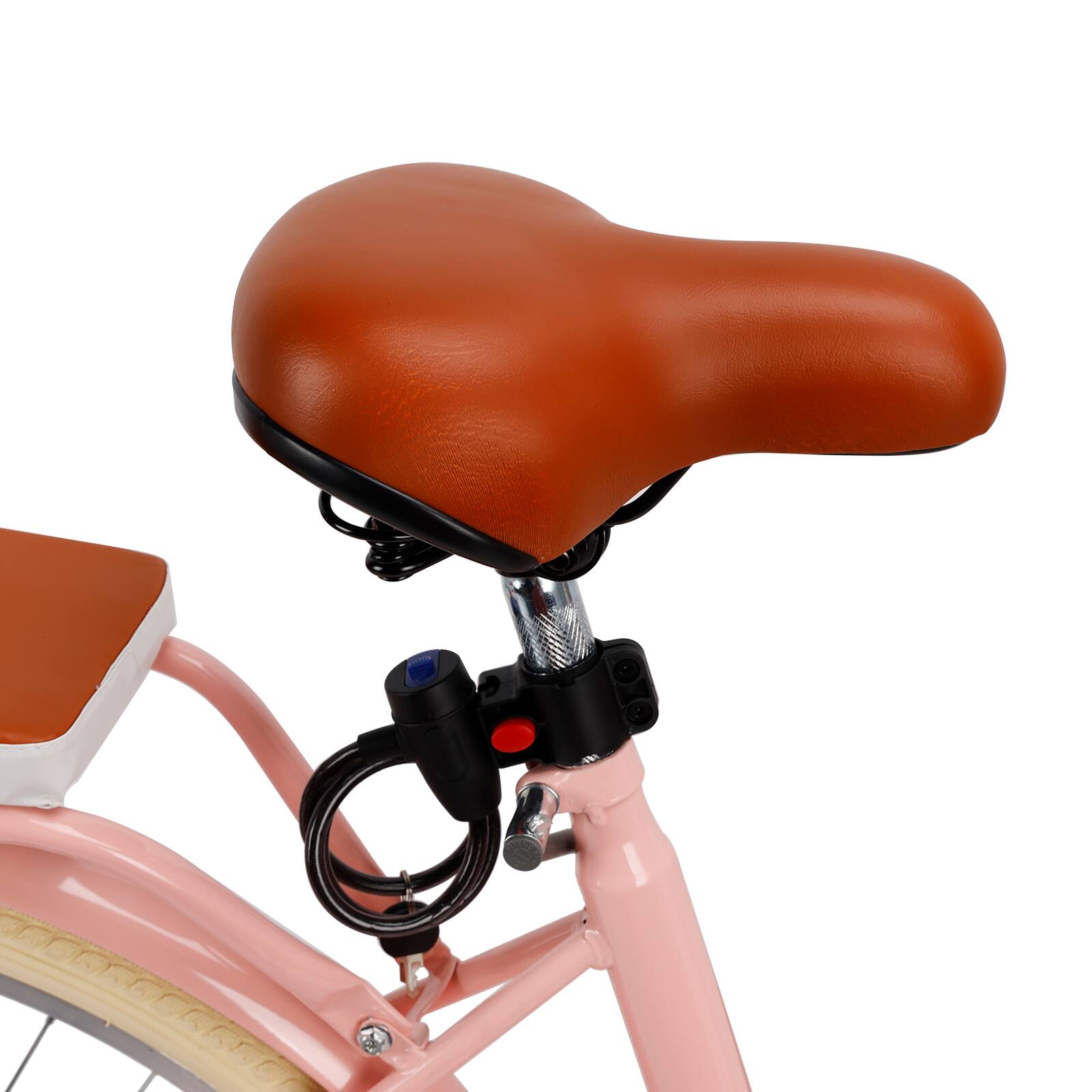 Alt View 6. Topteng - 26" Beach Cruiser Bike for Men/Women with Cup Holder, High Carbon Steel Frame, Dual Brakes, Rear Rack and Basket, Pink - Pink.