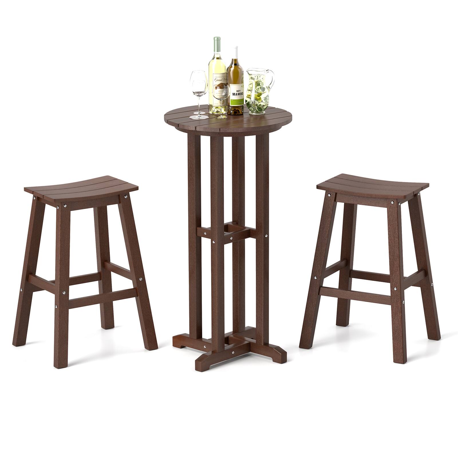 Alt View 9. Gymax - Gymax 3PCS Outdoor HDPE Bar Table & Chair Set for 2 w/ Footrests for Garden Yard Pool - Brown.