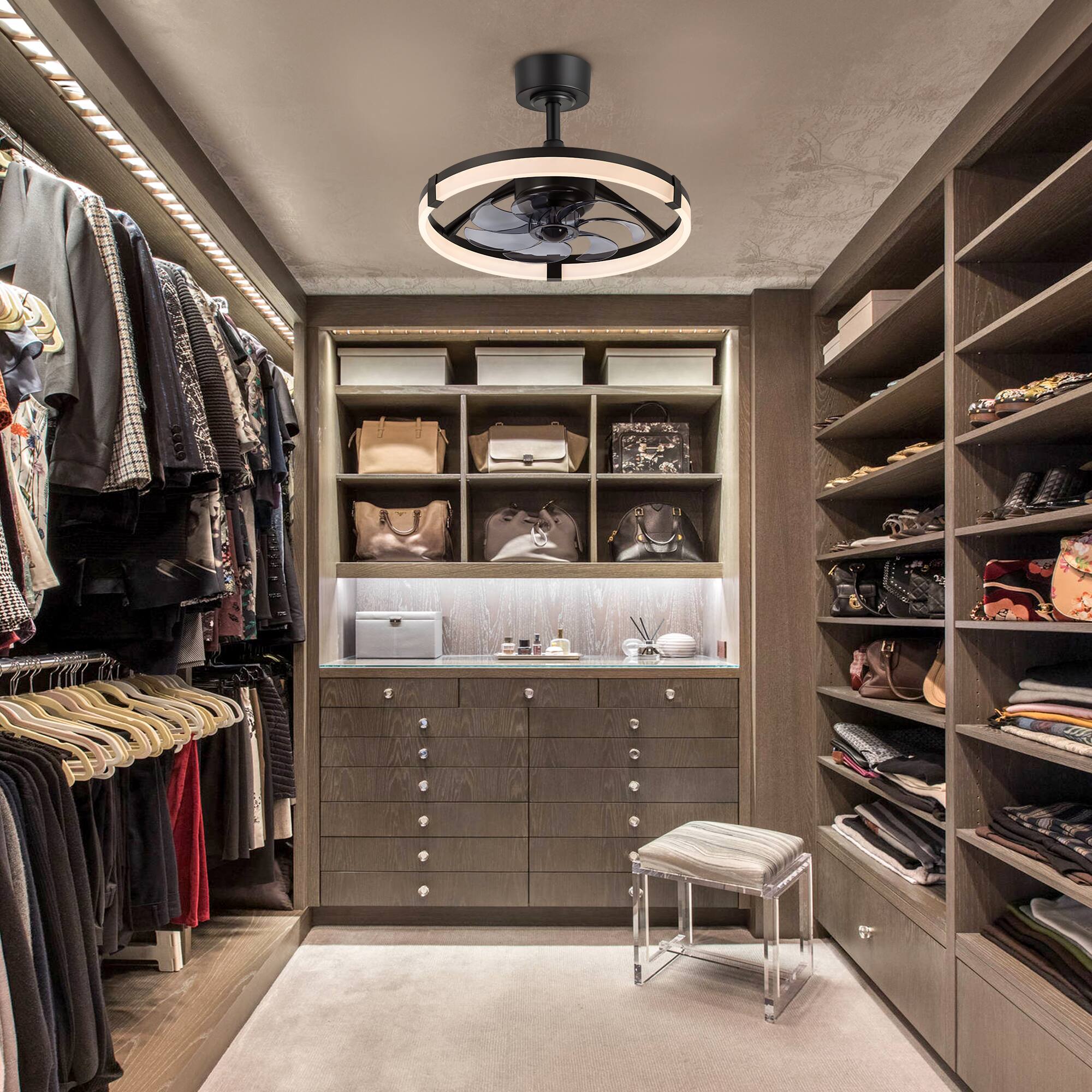 Alt View 2. Breezary - 20-Inch Detachable Enclosed Ceiling Fan with LED Light, Remote, 7 Blades & Reversible DC Motor – Stylish & Functional - Black and Blue-Gray.