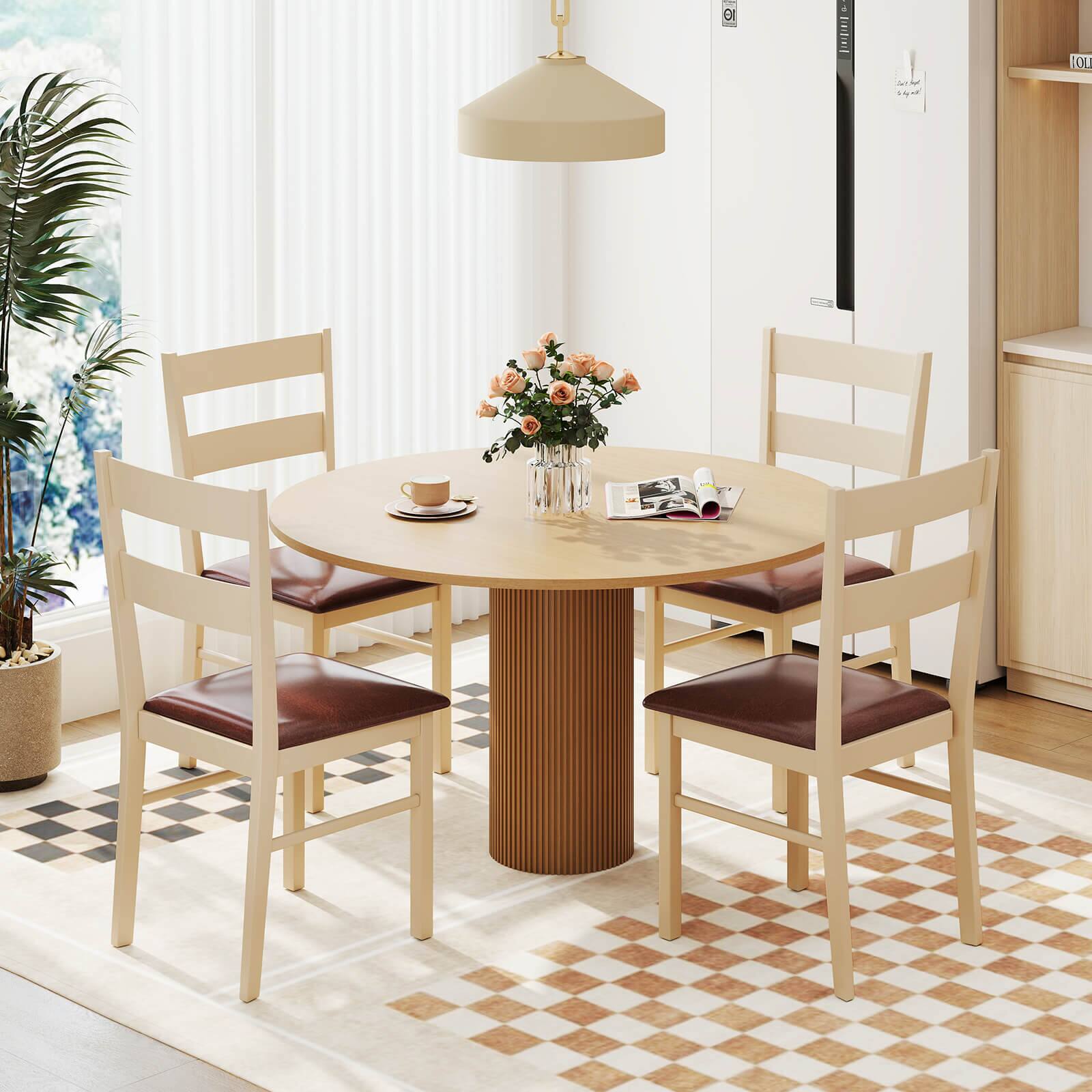 Alt View 5. Costway - Costway Wooden dining chair set of 2 with rubber wood frame padded seat for kitchen - White,Brown.