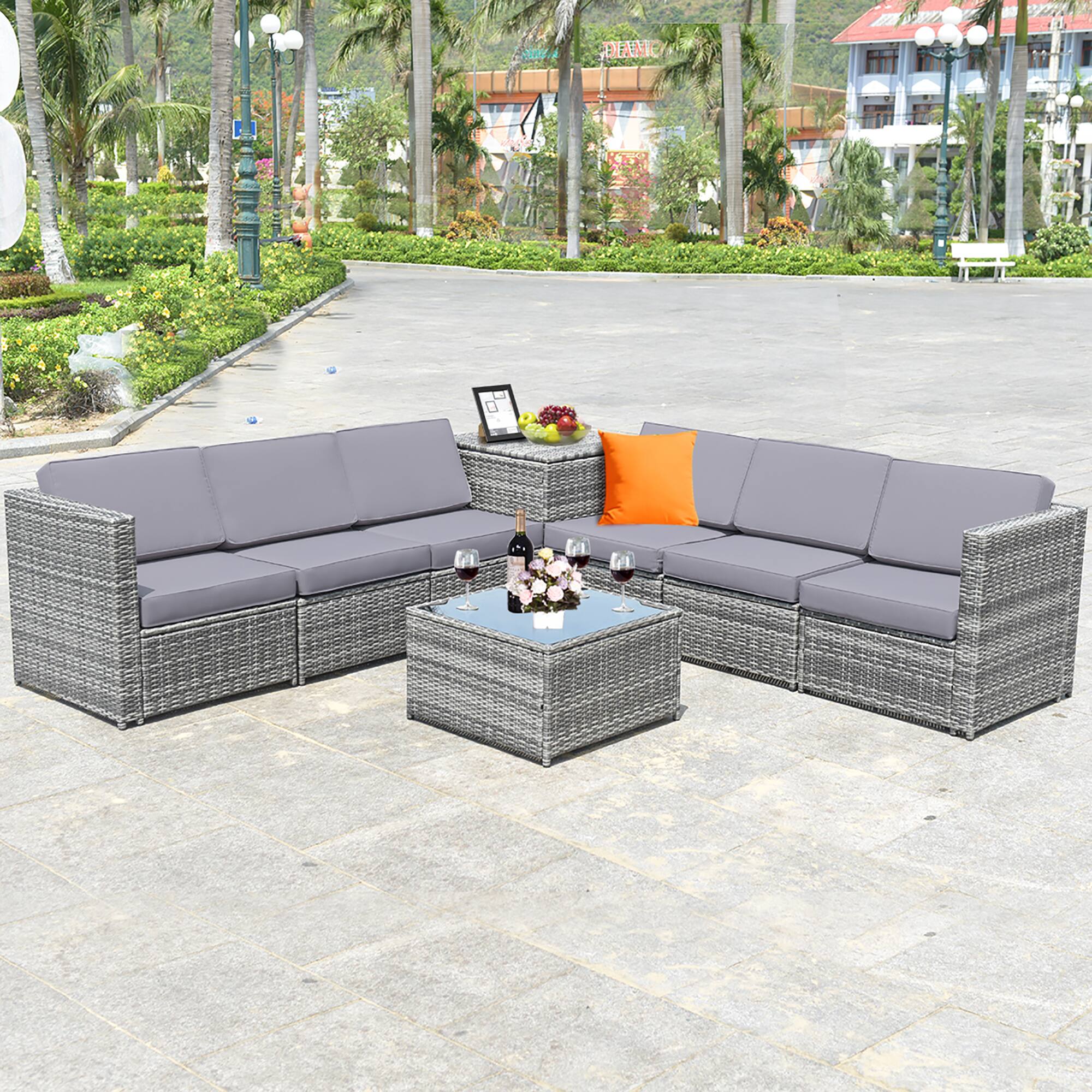 Alt View 10. Costway - 8 PCS Wicker Sofa Weaving Rattan Furniture Set Patio Furniture w/ Storage Outdoor - Gray.