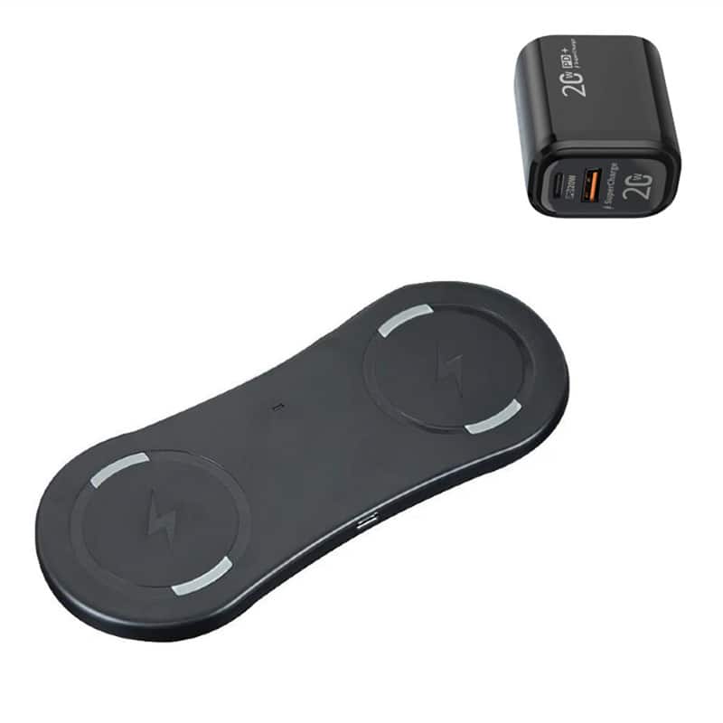 SKRAN - Dual 15W Wireless Charger with Charging Port  - 2-in-1 30W Fast Charging, Anti-Slip Desktop Stand,Compatible with Apple - Black