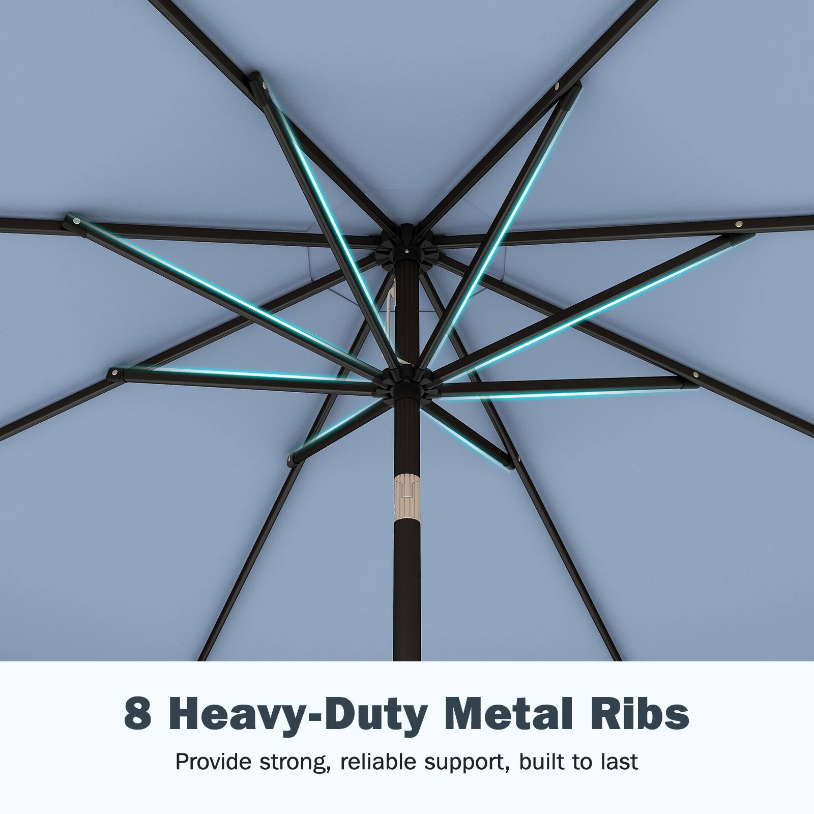 8 Heavy-Duty Metal Ribs  
Provide strong, reliable support, built to last