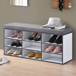 Kings Brand Furniture - Shoe Storage Bench with Cushion, 9 Cubbies Shoe Organizer, Cubby Shoe Rack with Adjustable Shelves - White