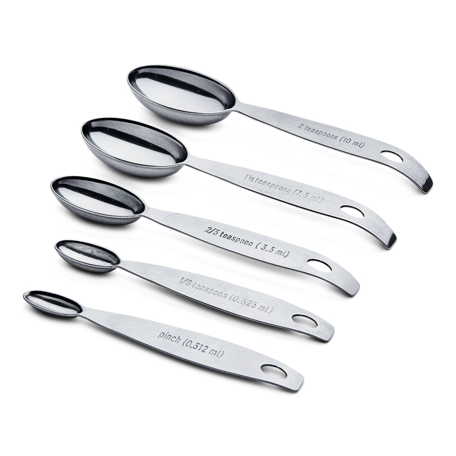 2 teaspoons (10 ml)  
1 1/2 teaspoons (7.5 ml)  
2/3 teaspoon (3.3 ml)  
1/8 teaspoon (0.625 ml)  
pinch (0.312 ml)