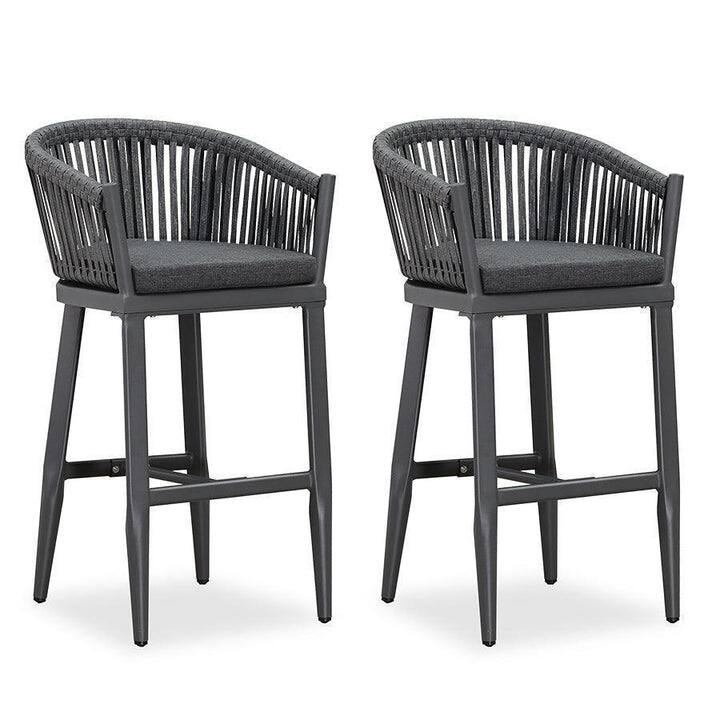 PURPLE LEAF - Outdoor Counter/Bar Height Stools Set of 2 Rattan Wicker Bar Chairs Woven Aluminum Barstools with Back and Cushions - Grey-Bar Stool
