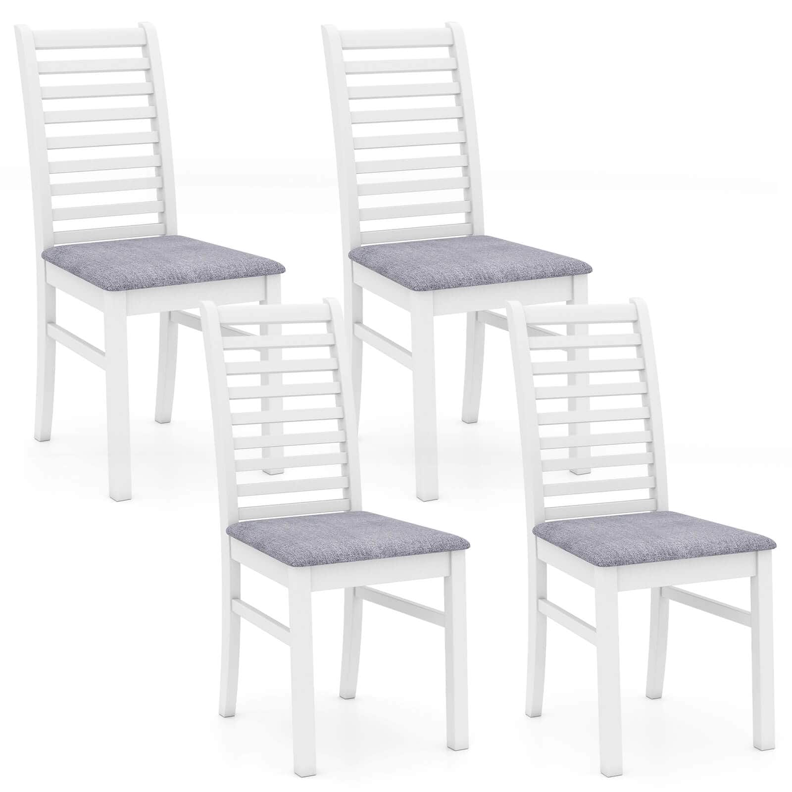 Costway - Modern Dining Chair Set of 4 Kitchen Chair with Rubber Wood Legs & Slatted Backrest - White