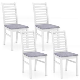 Costway - Modern Dining Chair Set of 4 Kitchen Chair with Rubber Wood Legs & Slatted Backrest - White