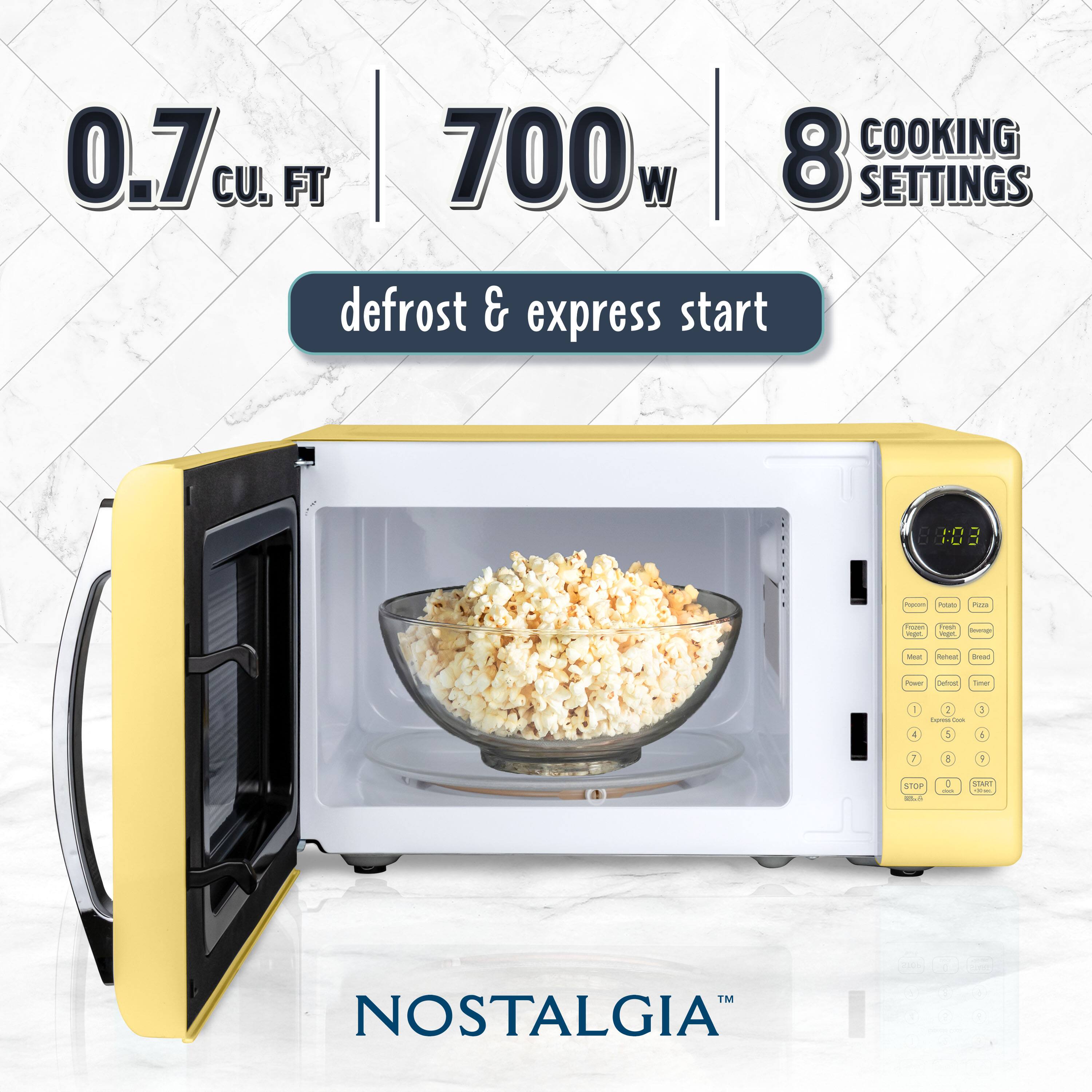 0.7 cu. ft. | 700w | 8 COOKING SETTINGS defrost & express start

NOSTALGIA™