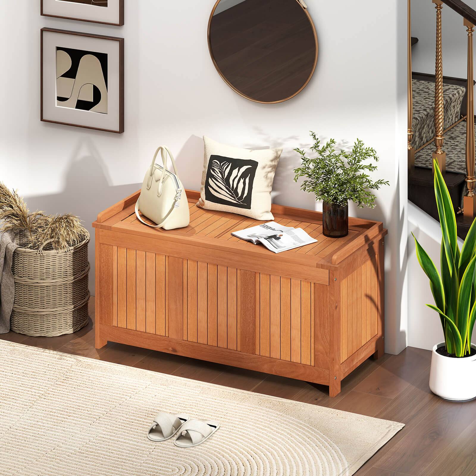 Alt View 1. Costway - Costway 58 Gallon Wood Deck Box with Flip Top Teak Oil Finish Pool Supplies Cushions - Orange.