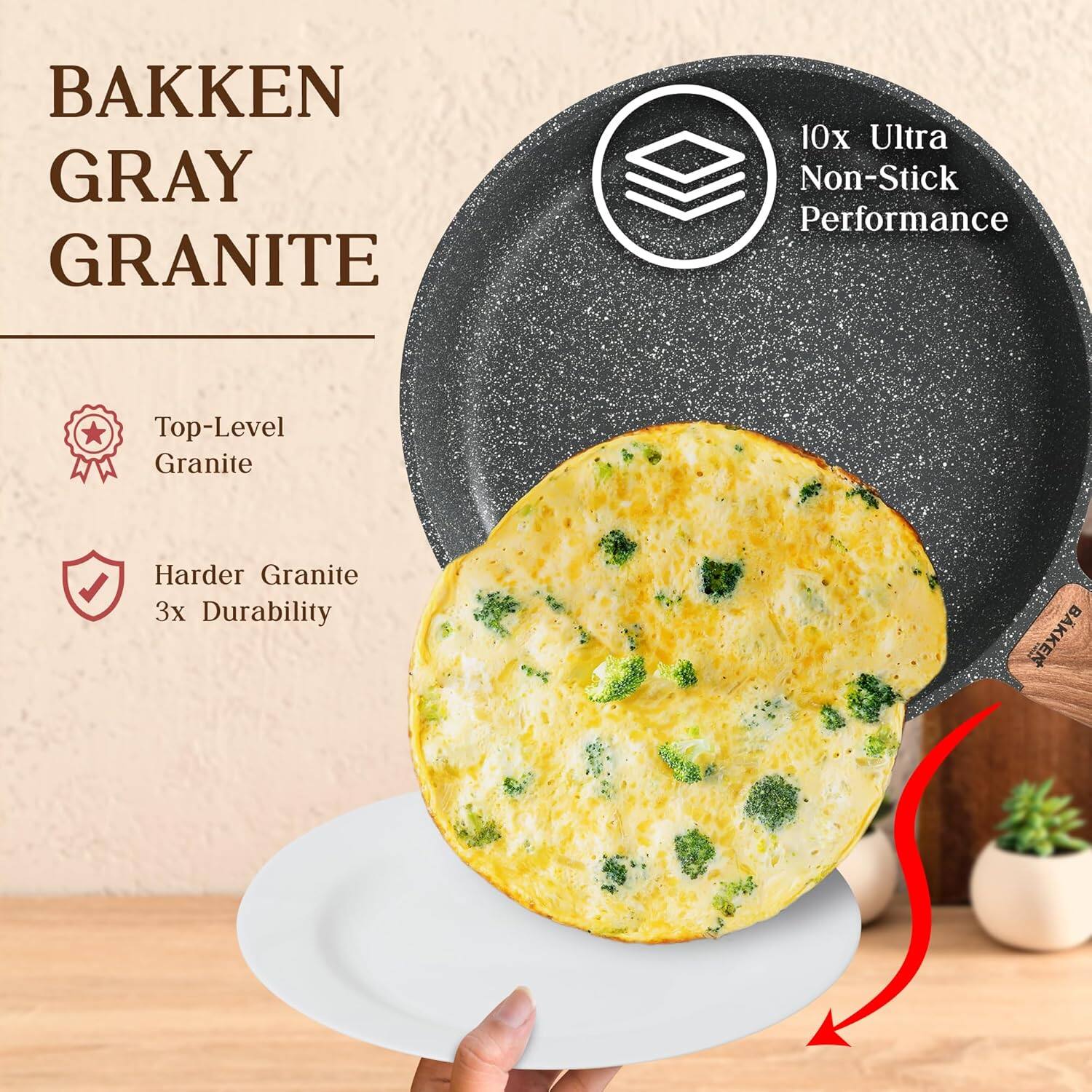 BAKKEN GRAY GRANITE

10x Ultra Non-Stick Performance

Top-Level Granite

Harder Granite 3x Durability
