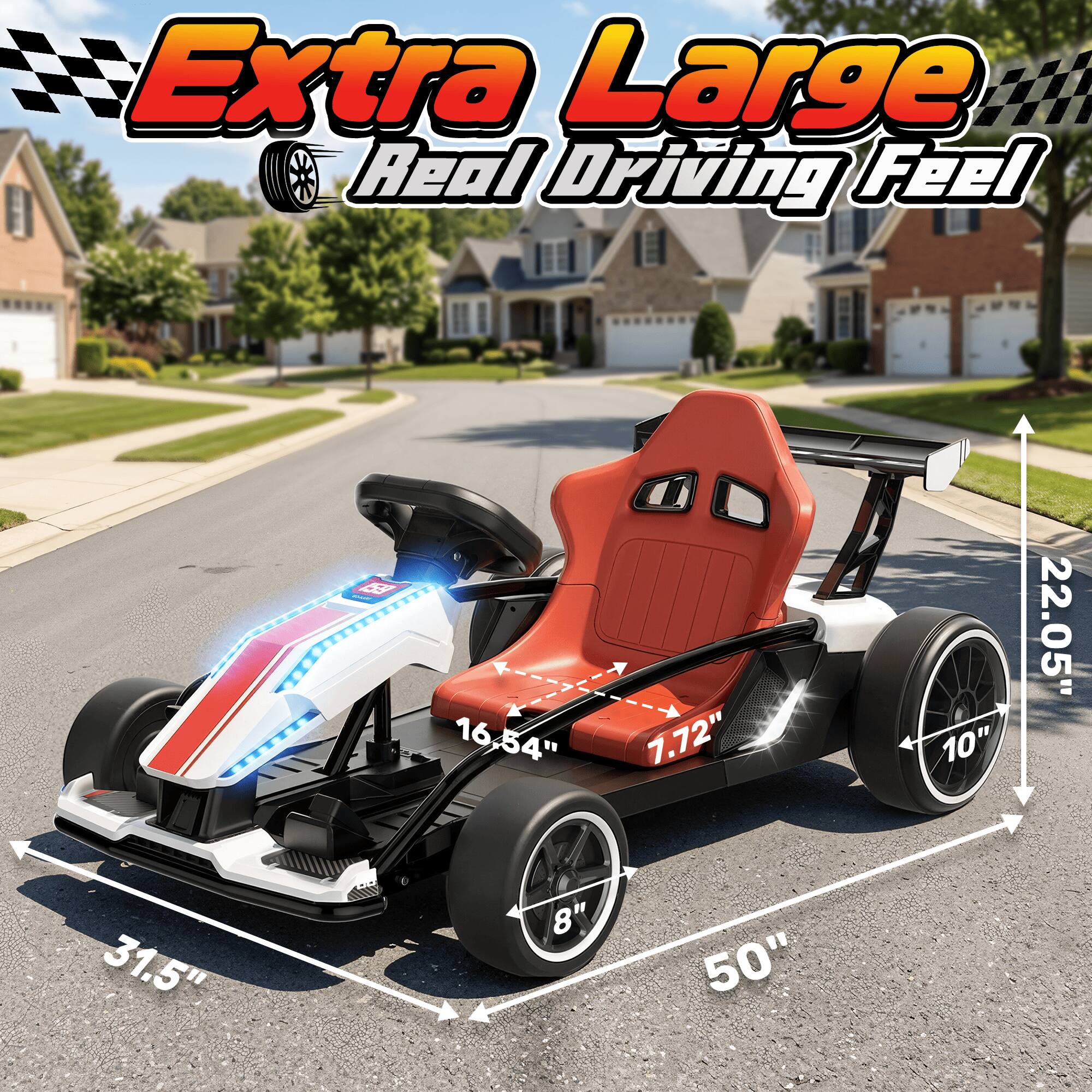 Extra Large Real Driving Feel

RIGHT 159

16.54" 16
7.72"
10"
22.05"
31.5"
8"
50"