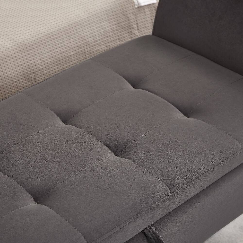 Alt View 1. Ropilly - Ropilly 51.5" Grey Velvet Storage Bench, Tufted End of Bed Ottoman with Curved Arms, Upholstered Bedroom Shoe Bench - Grey.