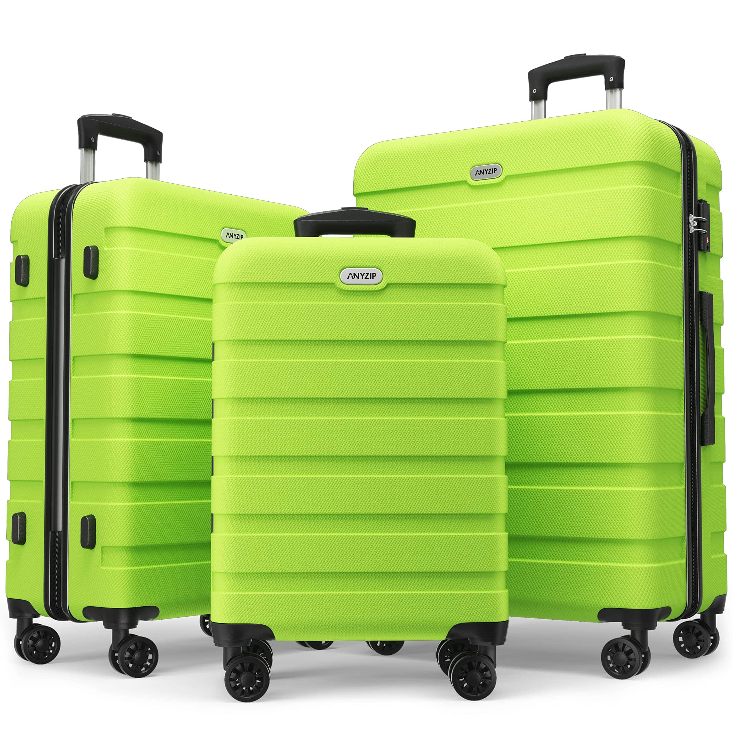 Brick Attic - 3 Piece Luggage Sets PC ABS Hardside Lightweight Suitcase with 4 Universal Wheels TSA Lock Carry On 20 24 28 Inch - Apple green