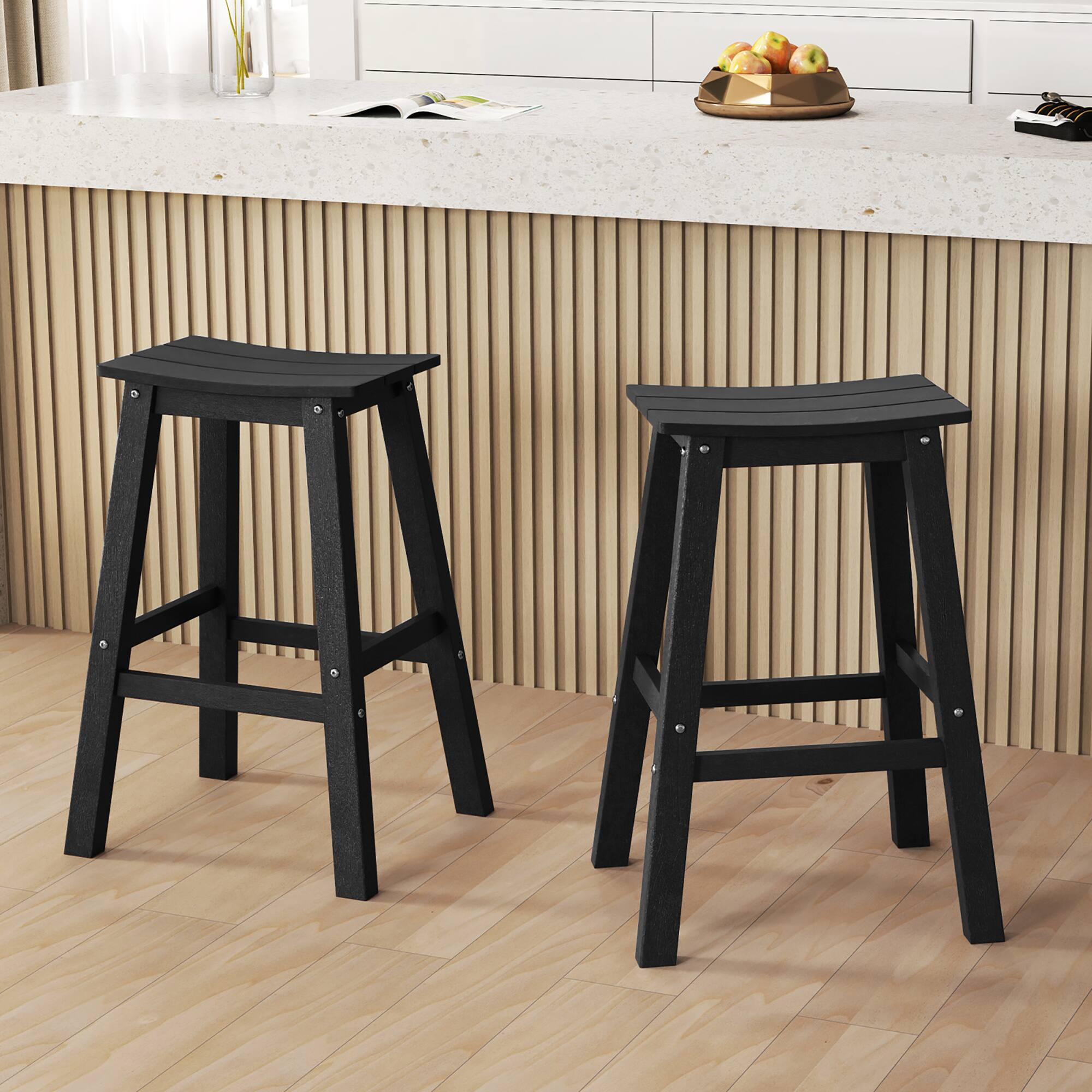 Alt View 3. Gymax - Gymax 29'' Patio Bar Stool Set of 4 w/ Curved Seat & Footrests for Backyard Outdoor Black - Black.