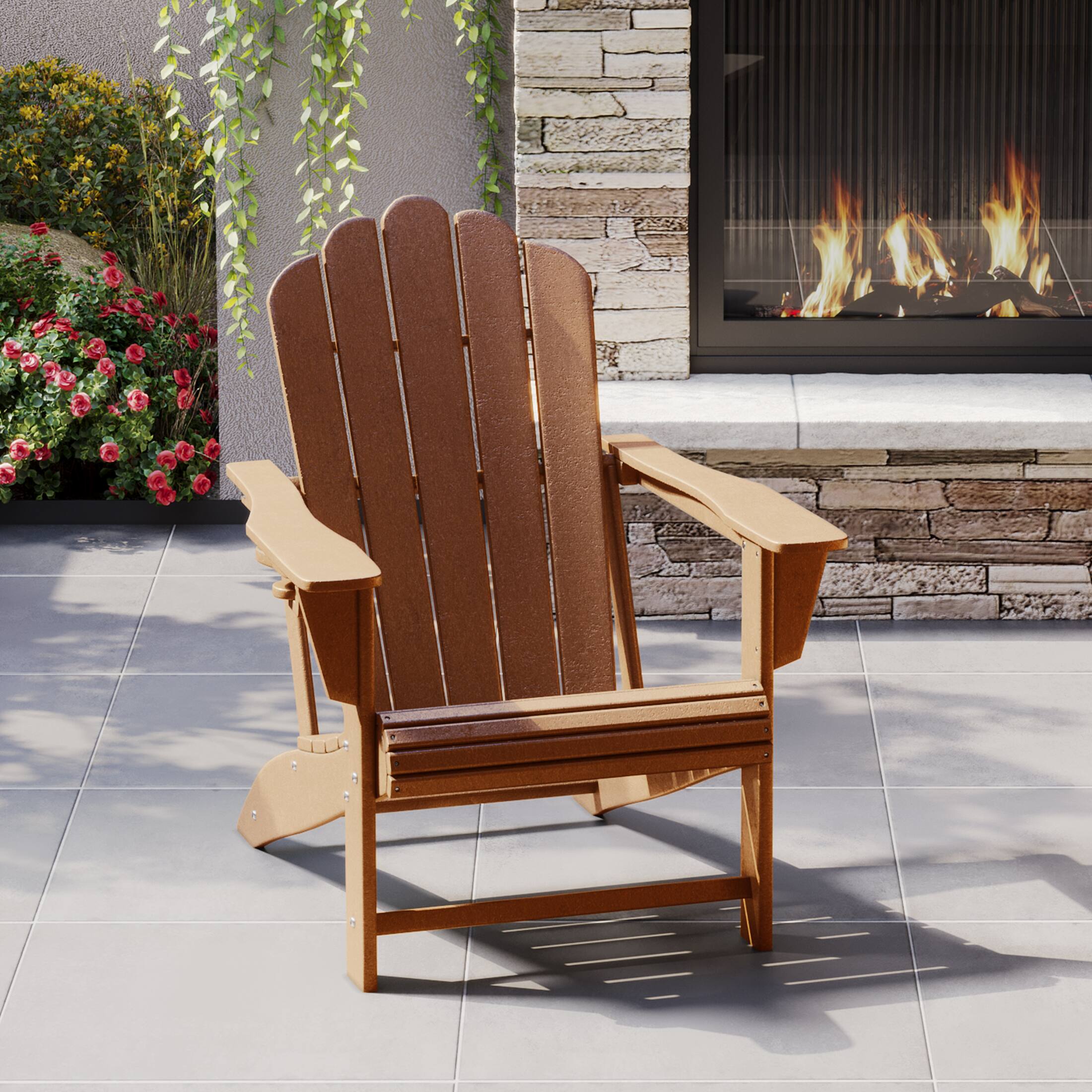 Angle. WestinTrends - WestinTrends Highland Outdoor Patio HDPE Adirondack Chair With Cup Holder - Teak.