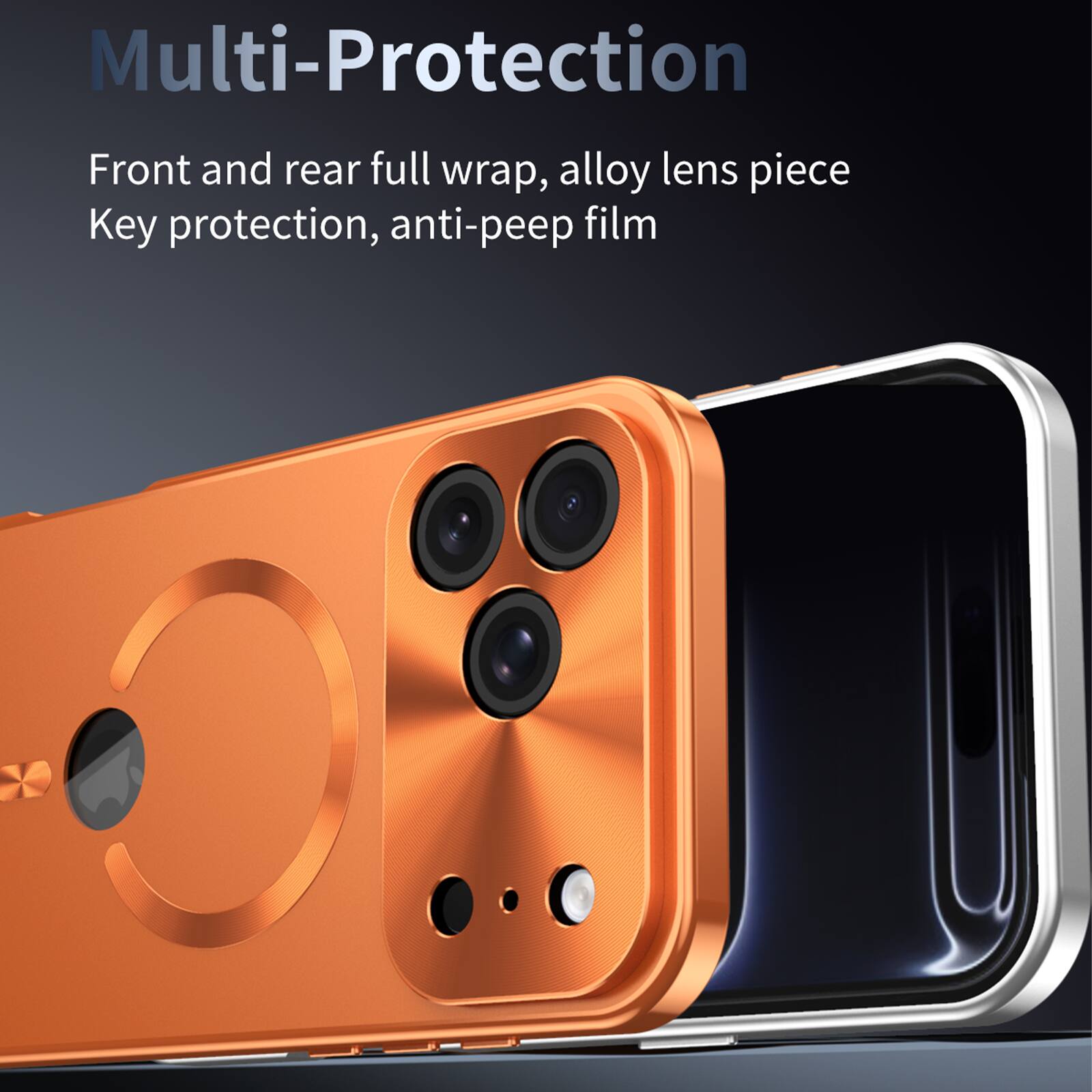 Multi-Protection

Front and rear full wrap, alloy lens piece
Key protection, anti-peep film