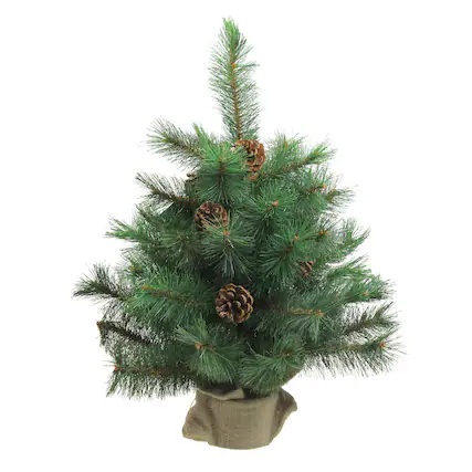 Front. Northlight - Medium Royal Oregon Pine Artificial Christmas Tree in Burlap Base - 18" - Unlit - Green.