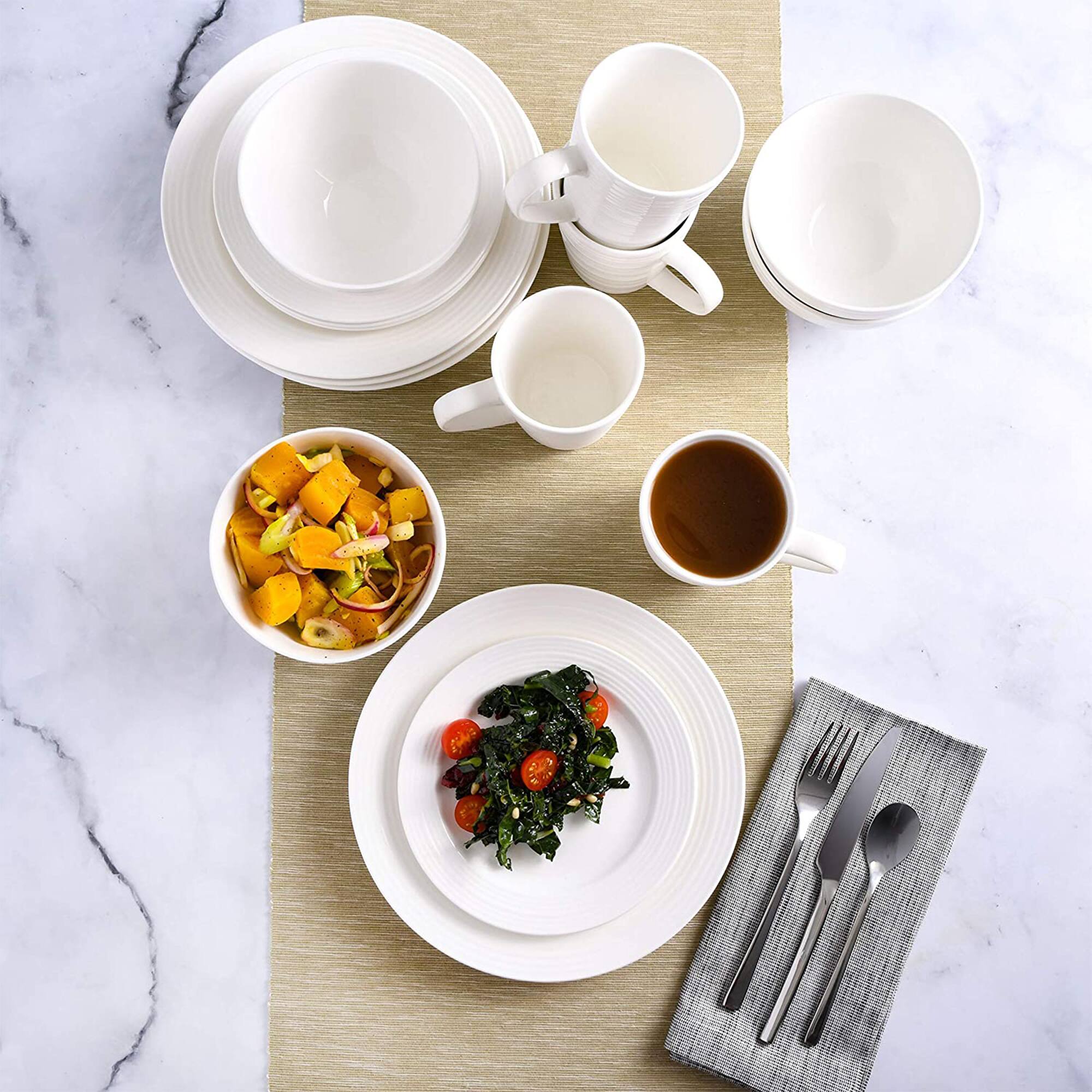 Alt View 4. Gibson - Gibson Home Amelia Court 16 Piece Dinnerware Set with White Embossed Porcelain - White (Embossed).