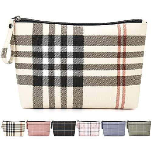 DORLUKFU - Small Makeup Bag for Purse Cosmetic Bags for Women Pu Leather Makeup Pouch Travel Makeup Bag with Handle Make Up Bag for - khaki