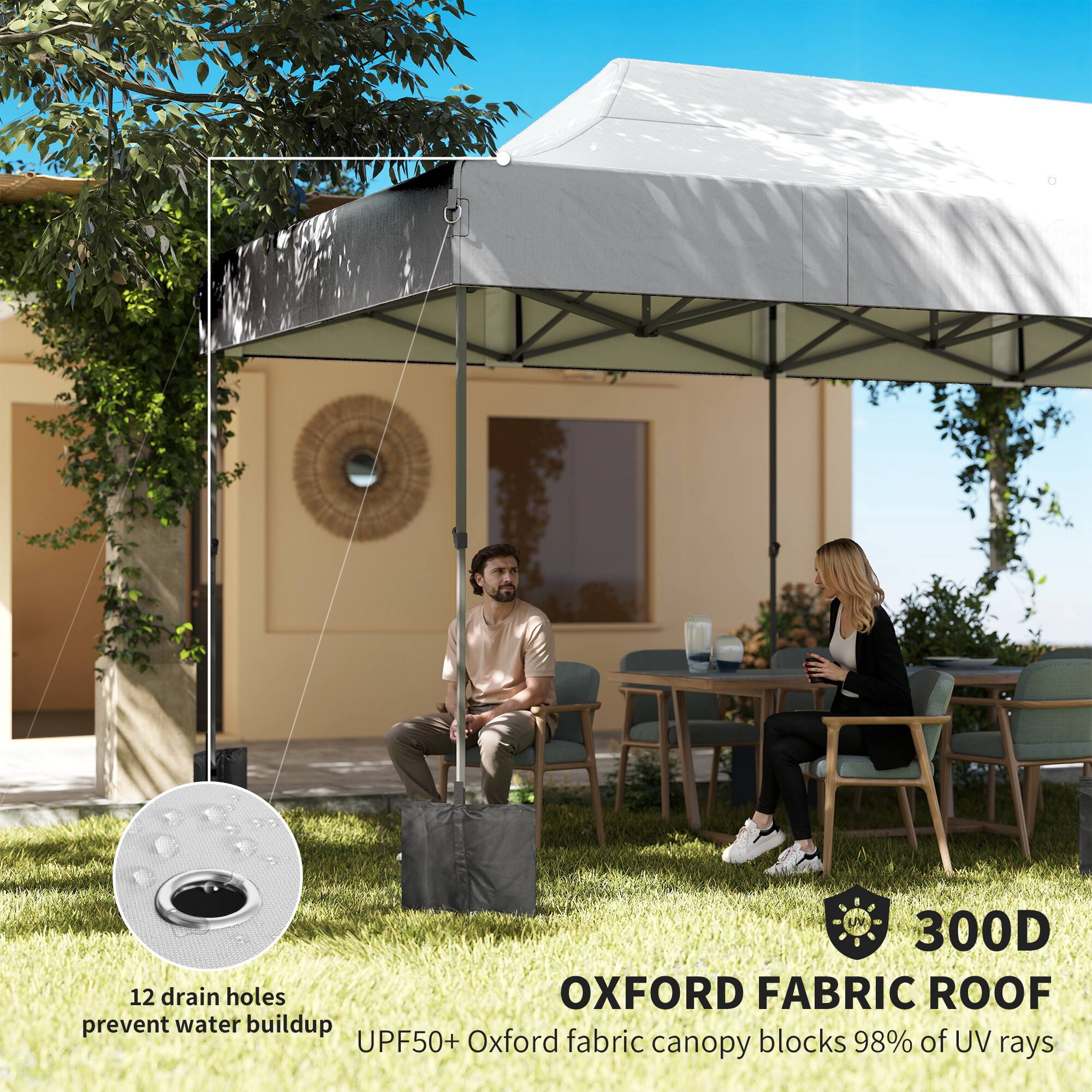 U 300D 12 drain holes OXFORD FABRIC ROOF prevent water buildup UPF50+ Oxford fabric canopy blocks 98% of UV rays