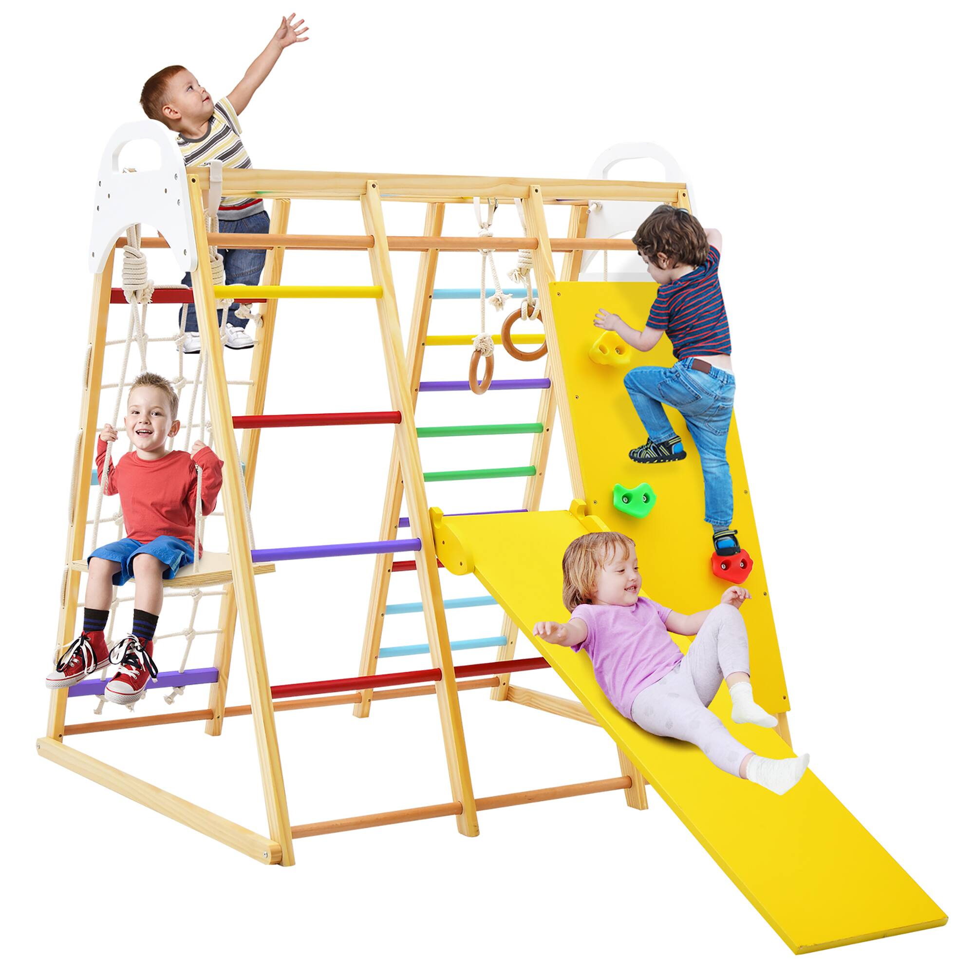 Costway - 8-in-1 Jungle Gym Playset, Wooden Climber Play Set with Monkey Bars - Multicolor