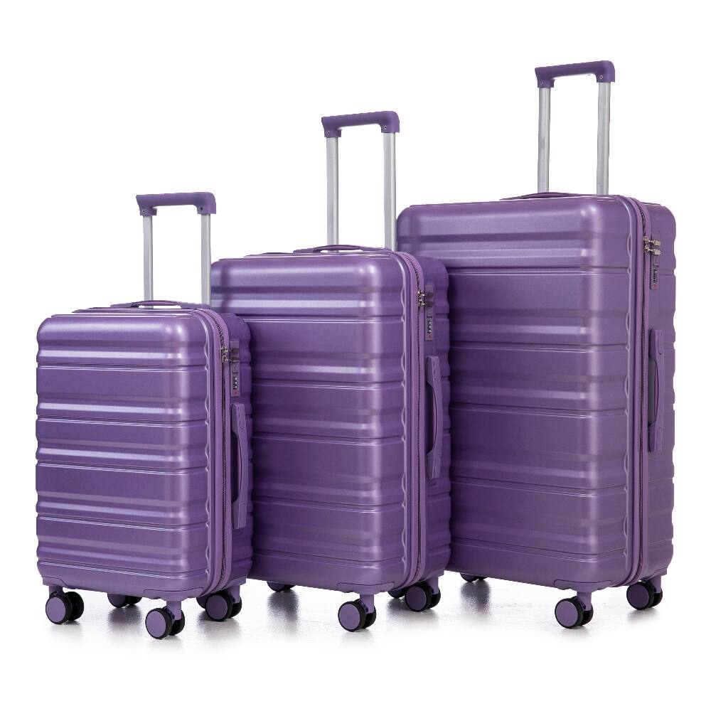 Front. Ropilly - Ropilly 3 Piece Luggage Set Purple Hard Shell Suitcase ABS Spinner - Purple.