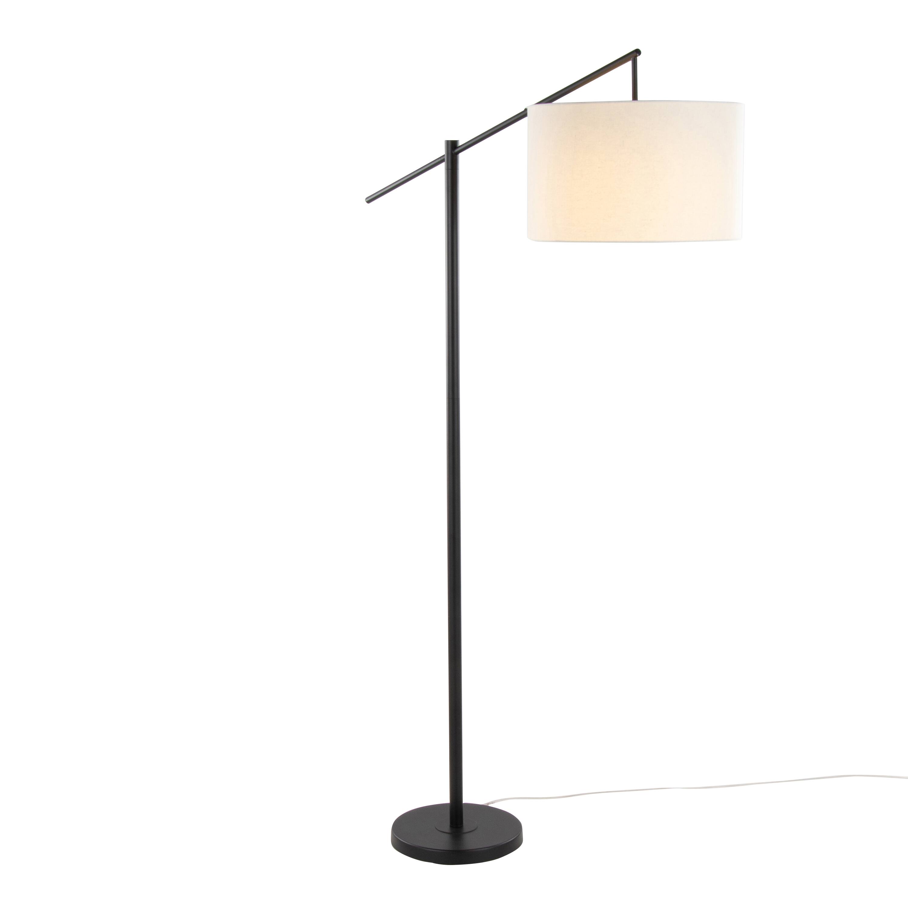 Angle. Loheer - Loheer 69 Inch Contemporary Metal Floor Lamp Matte Black Tall Standing Light with Natural Linen Shade for Living Room - Black.