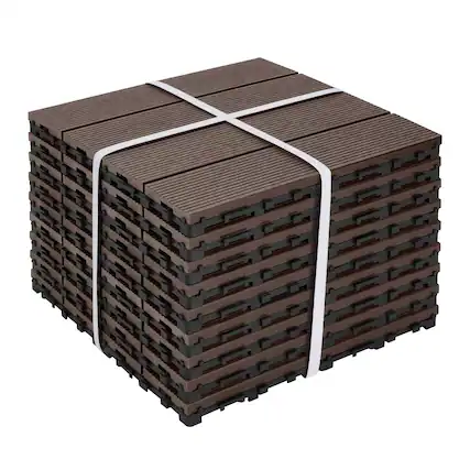 Front. Mondawe - 11"x11" Square Patio Interlocking Deck Tiles(Pack of 9) - Coffee.