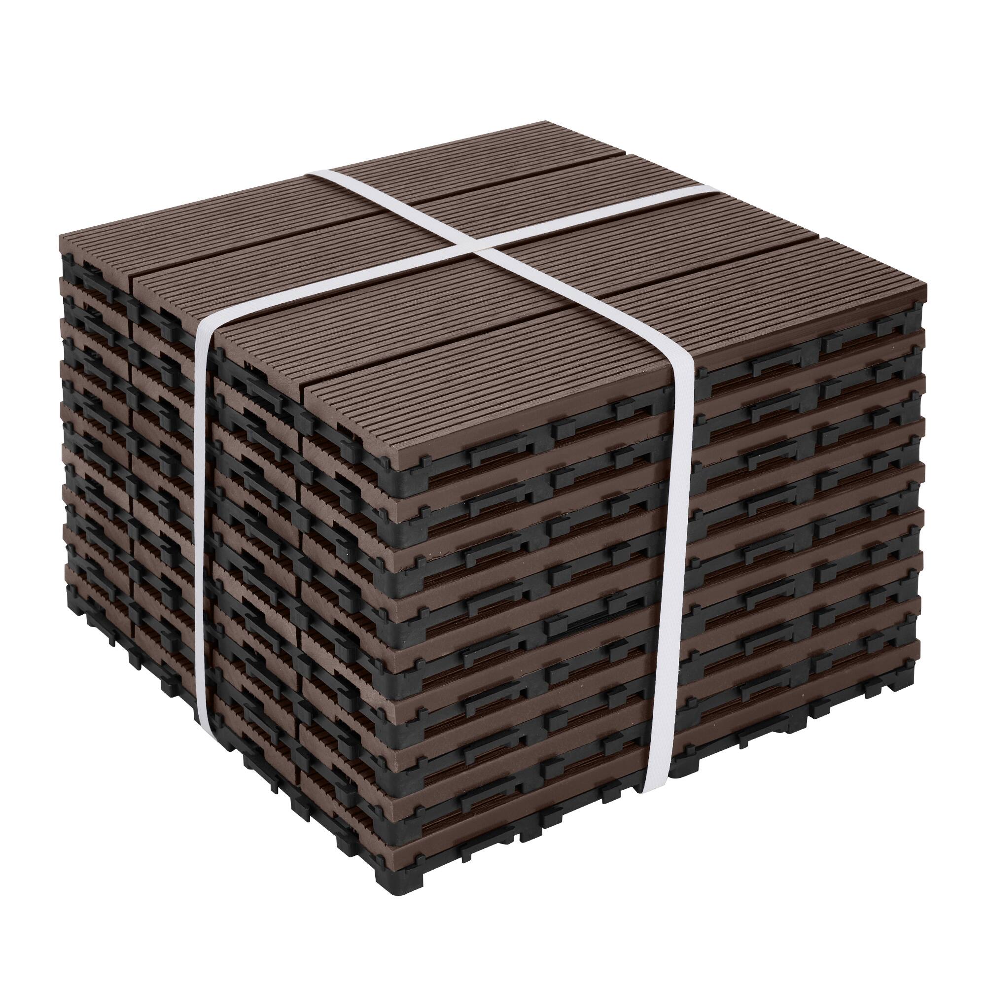Front. Mondawe - 11"x11" Square Patio Interlocking Deck Tiles(Pack of 9) - Coffee.