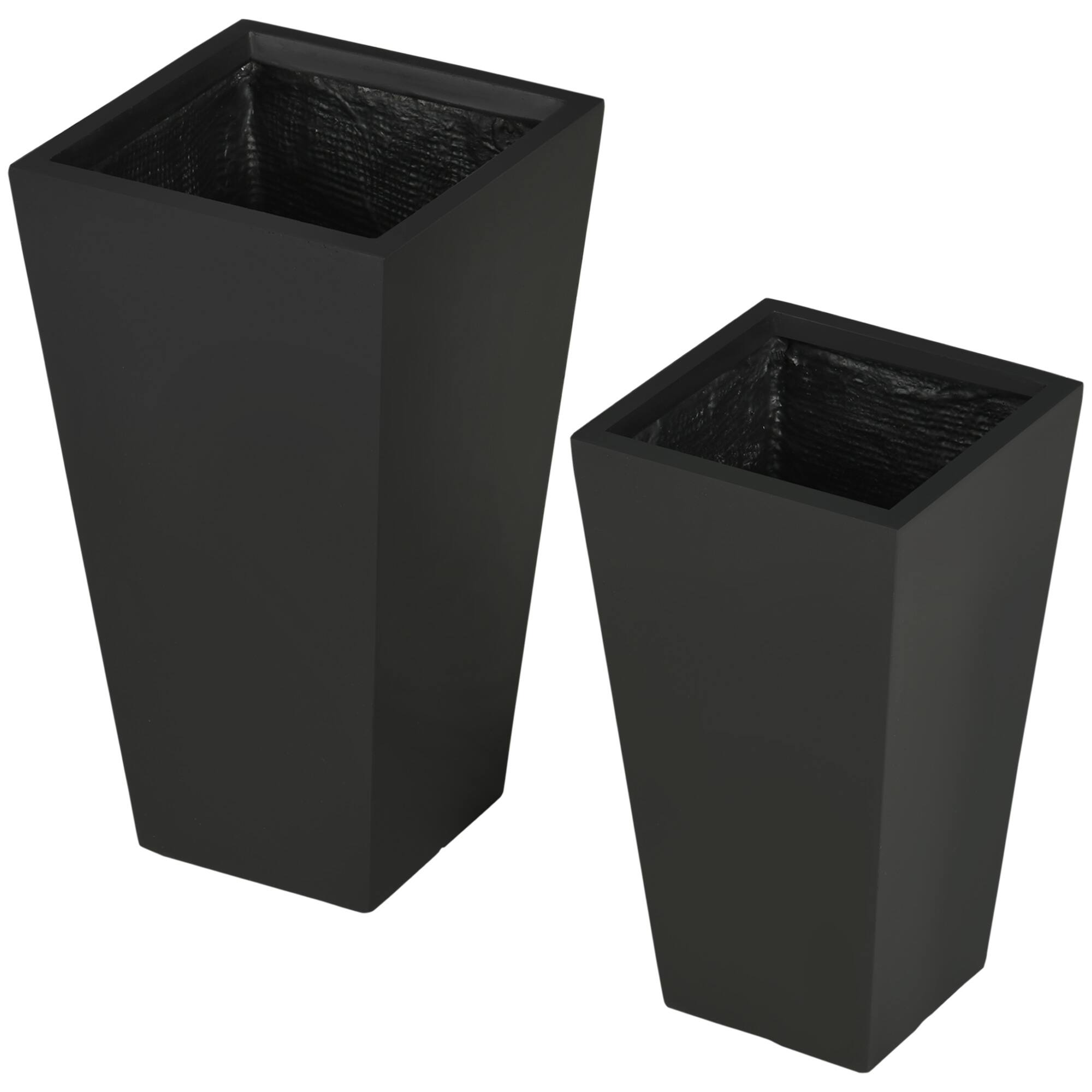 Alt View 7. Outsunny - 2-Pack Outdoor Planter Set, Flower Pots with Drainage Holes, Durable & Stackable Plant Pot, 22in & 18in - Black.