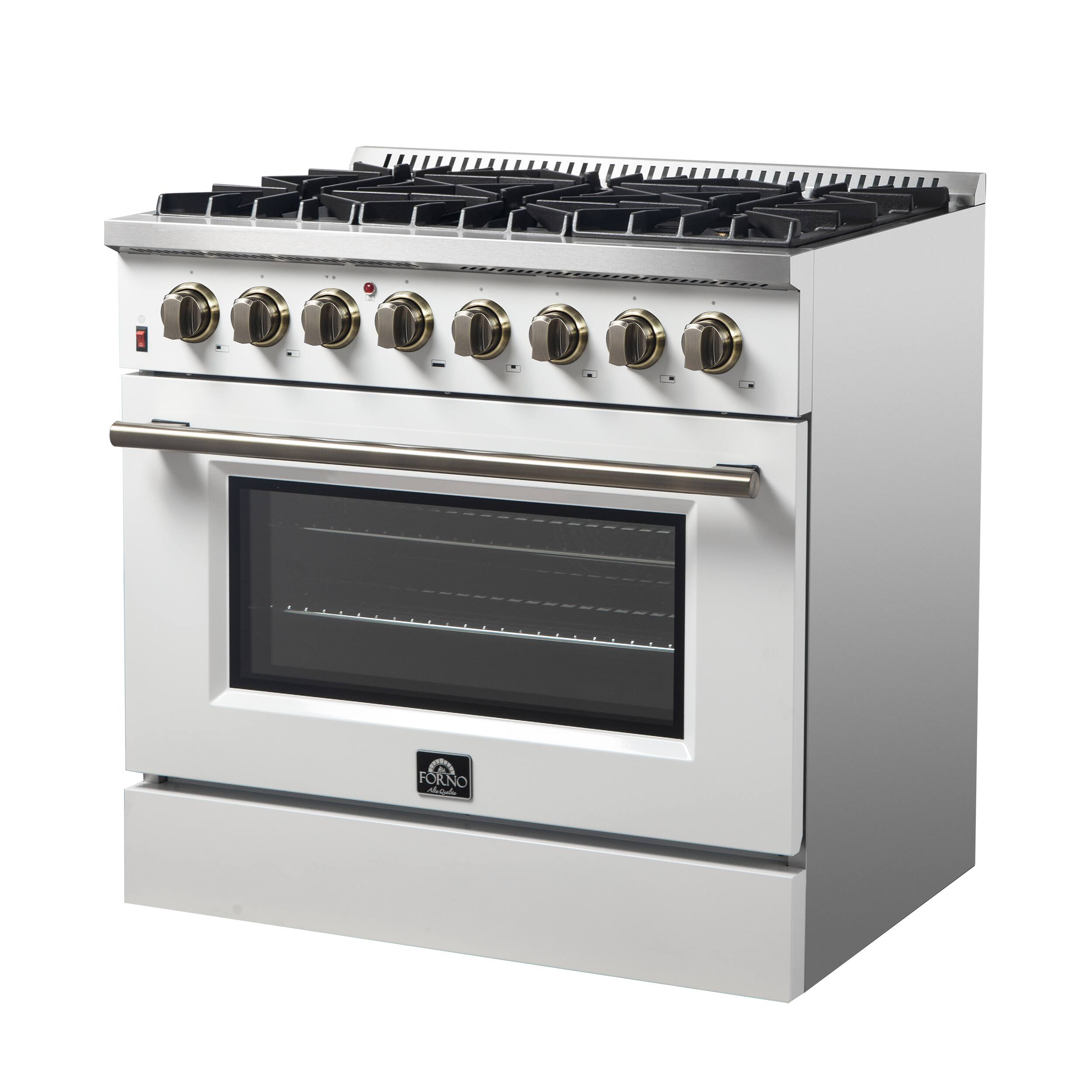 Angle. Forno Appliances - Galiano 5.36 Cu. Ft. Freestanding Dual Fuel Electric Range with Convection Oven - White Door.
