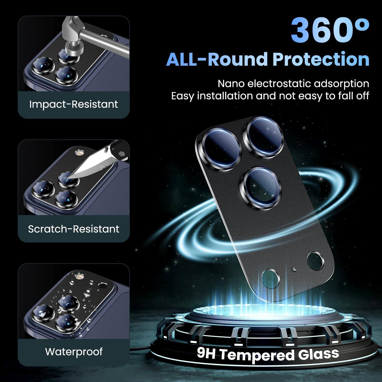 360° ALL-Round Protection

- Impact-Resistant
- Scratch-Resistant
- Waterproof

Nano electrostatic adsorption
Easy installation and not easy to fall off

9H Tempered Glass