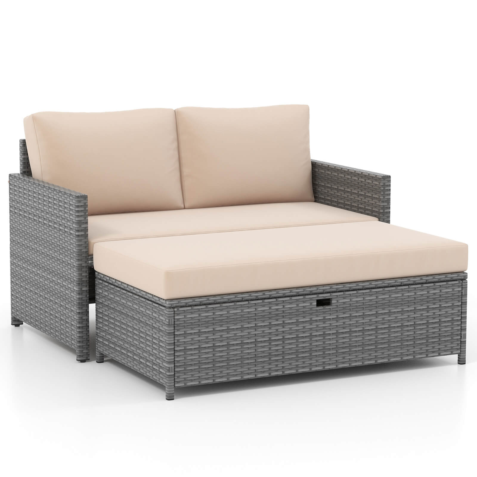 Alt View 9. Costway - Costway 2 PCS Patio Loveseat with 31 Gal Multifunctional Storage Ottoman and Soft Cushions - Beige.