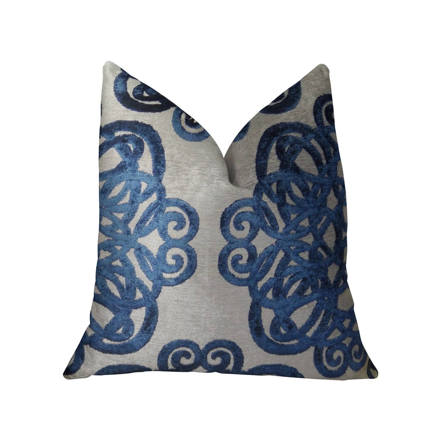 Front. Plutus Brands - Archetype Sapphire Handmade Throw Pillow (18" x 18") - Navy, Taupe.