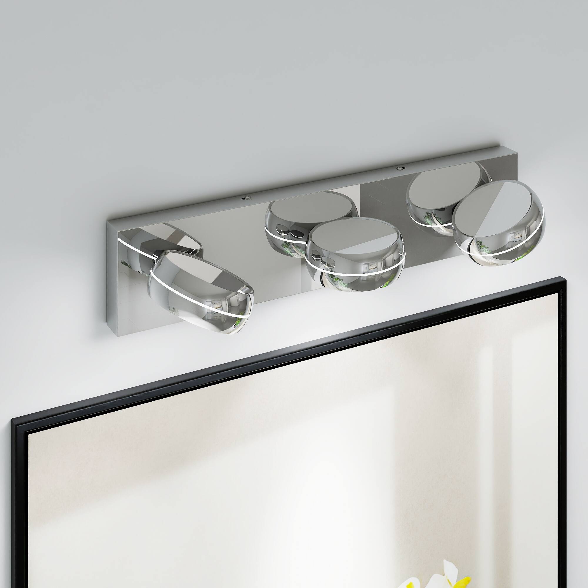 Left. HOMLUX - 20.47 in.  3 Lights Chrome LED Vanity Light Bar with Acrylic Shade.