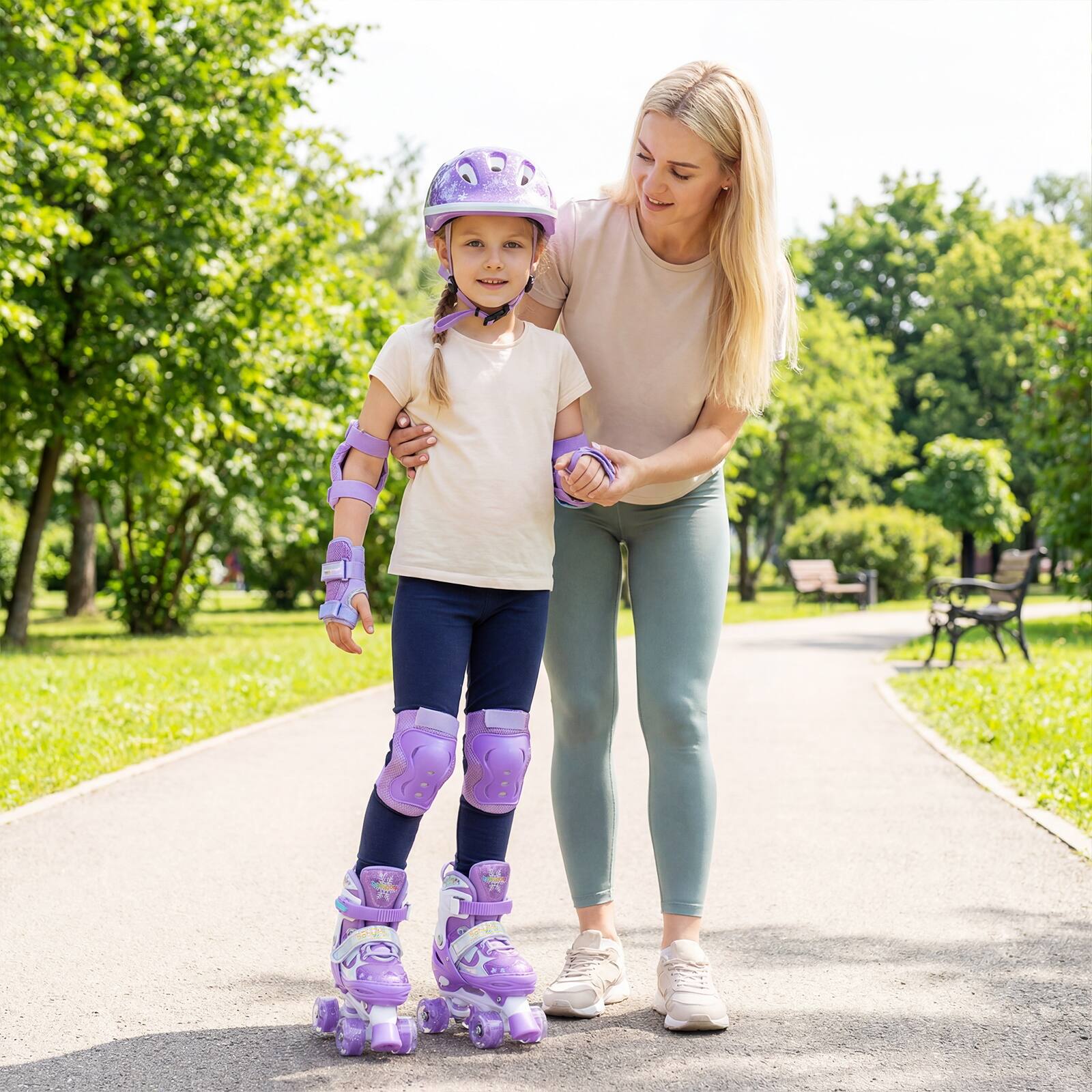 Alt View 3. Gymax - Gymax Kids Roller Skates 4 Sizes Adjustable Quad Skates w/Light-up Wheels for Ages 3-9 Purple - Purple.