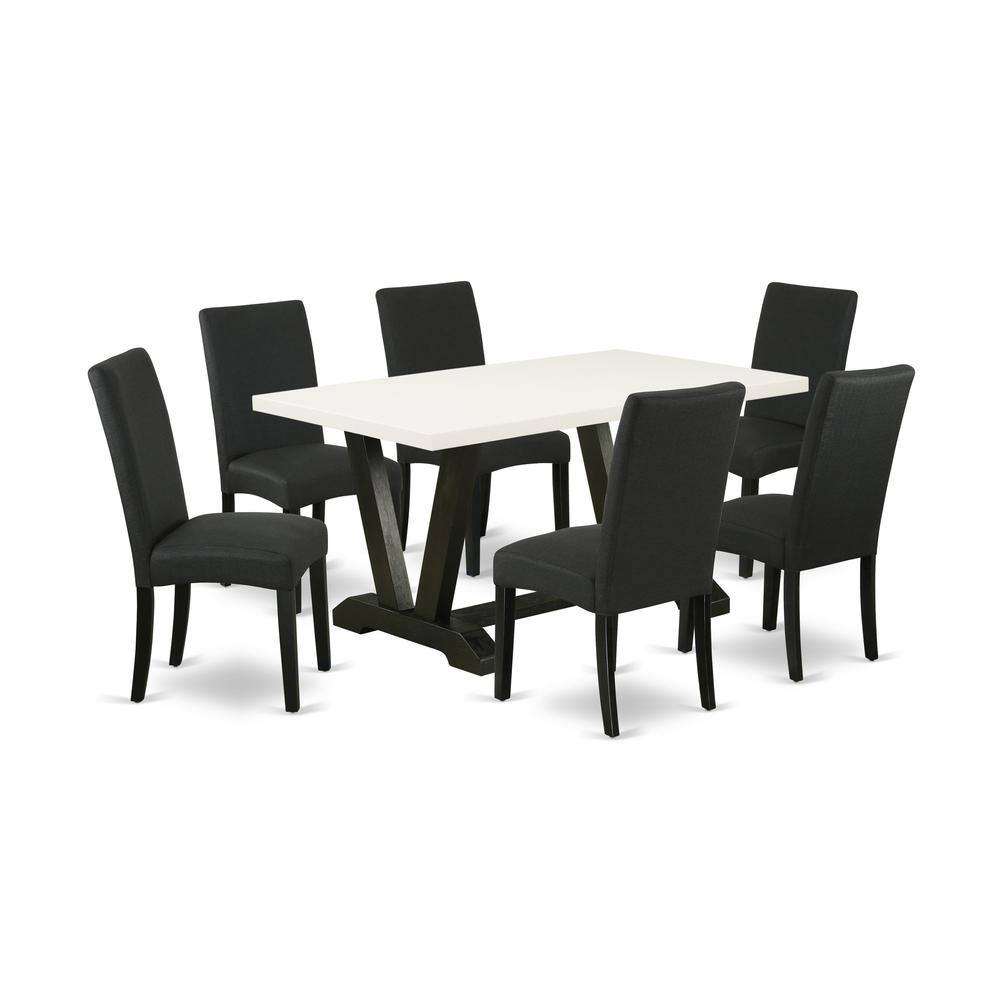 Left. East West Furniture - East West Furniture V626DR124-7 7-Pc Dining Table Set- 6 Parson Dining Chairs with Black Linen Fabric Seat and Stylish - Multi-Color.
