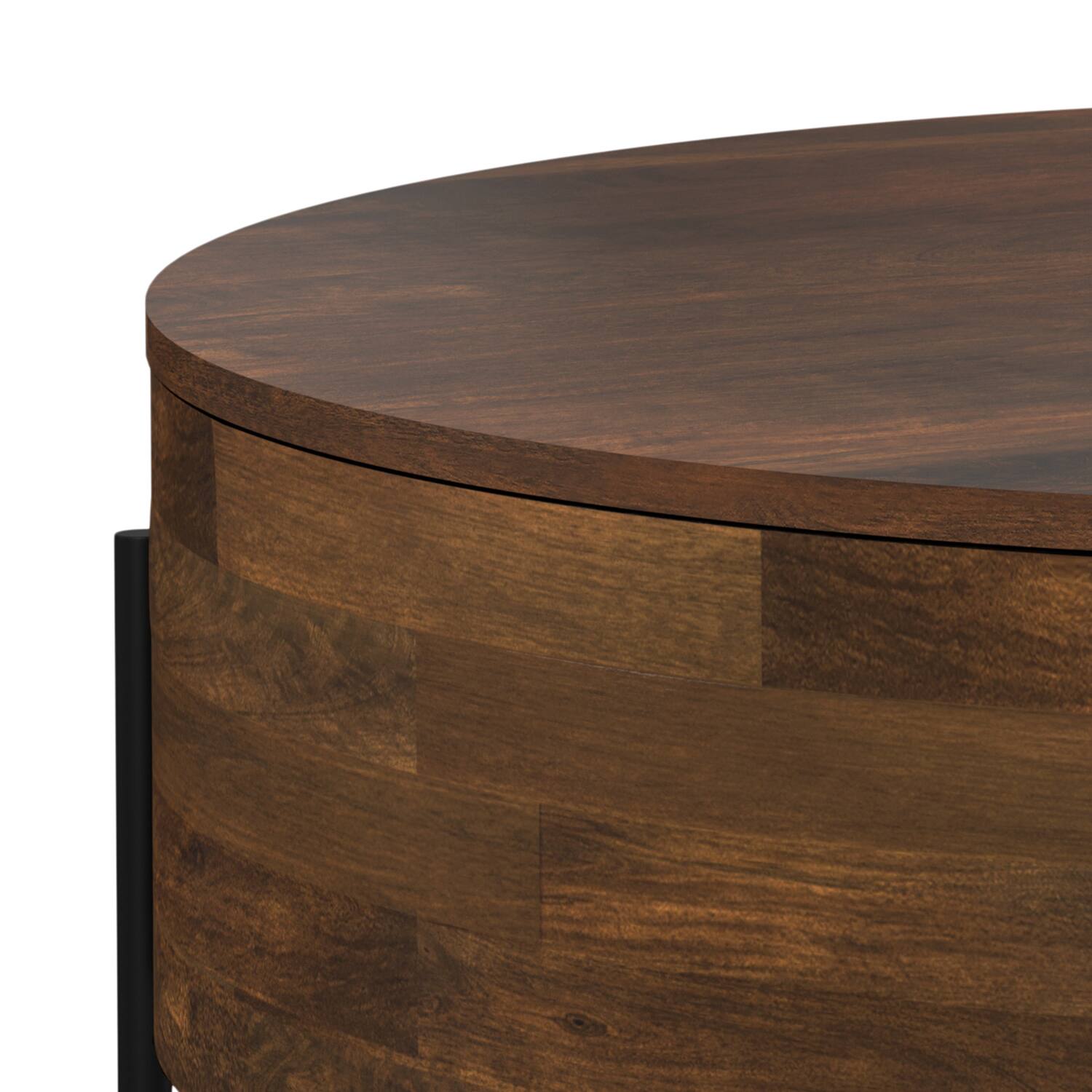 Alt View 5. Simpli Home - Rayburn SOLID MANGO WOOD 38 inch Wide Round Modern Urban Drum Coffee Table in Walnut Brown - Walnut Brown.