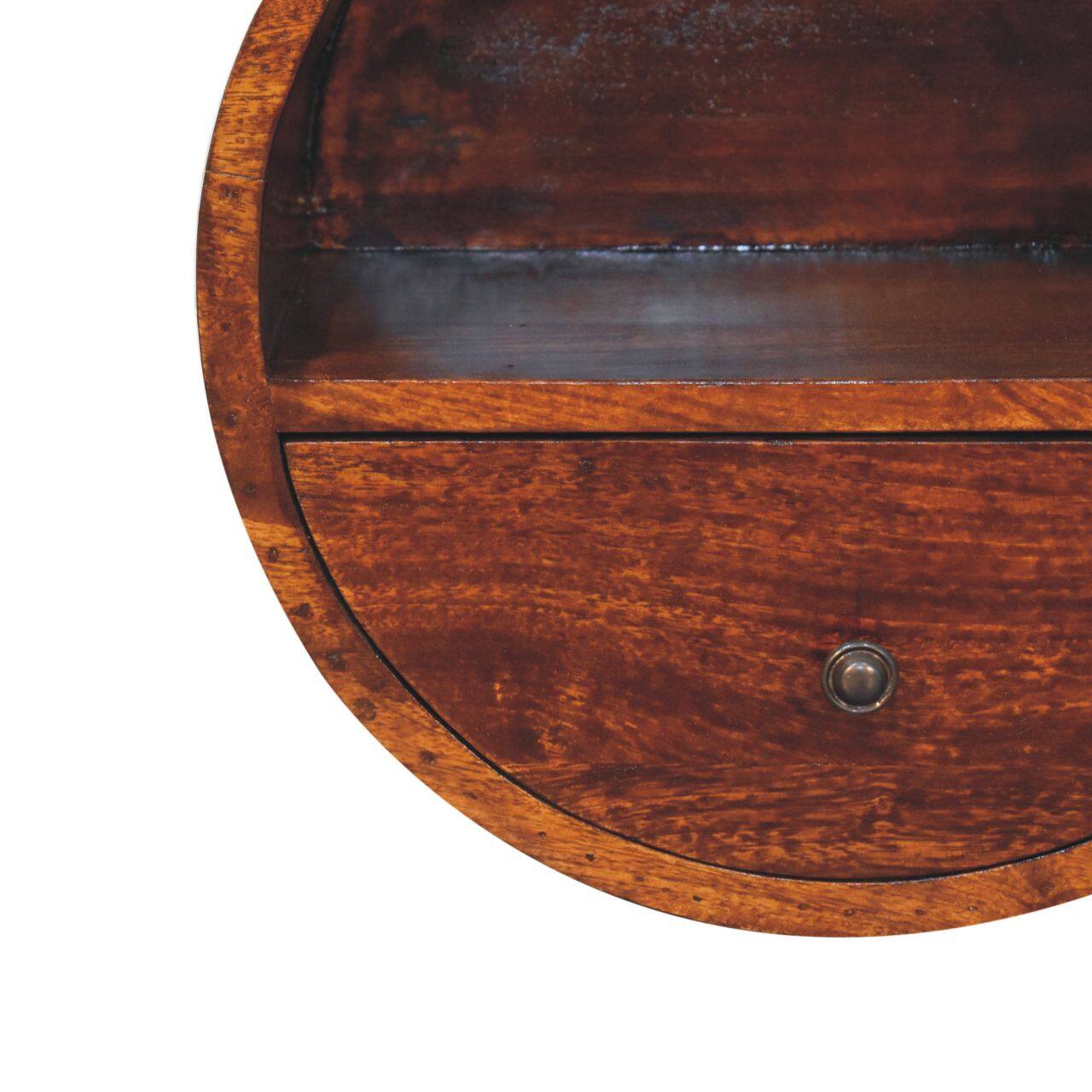 Alt View 2. Artisan Furniture - Artisan Furniture Solid Wood Floating Circle Chestnut Bedside, 1 Drawer, 1 Open Slot, Dark Brown - Chestnut.