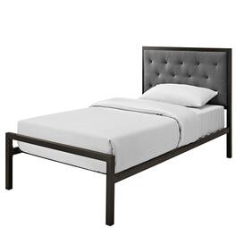 Hivvago - Twin Metal Platform Bed with Fabric Button Tufted Upholstered Headboard - Gray
