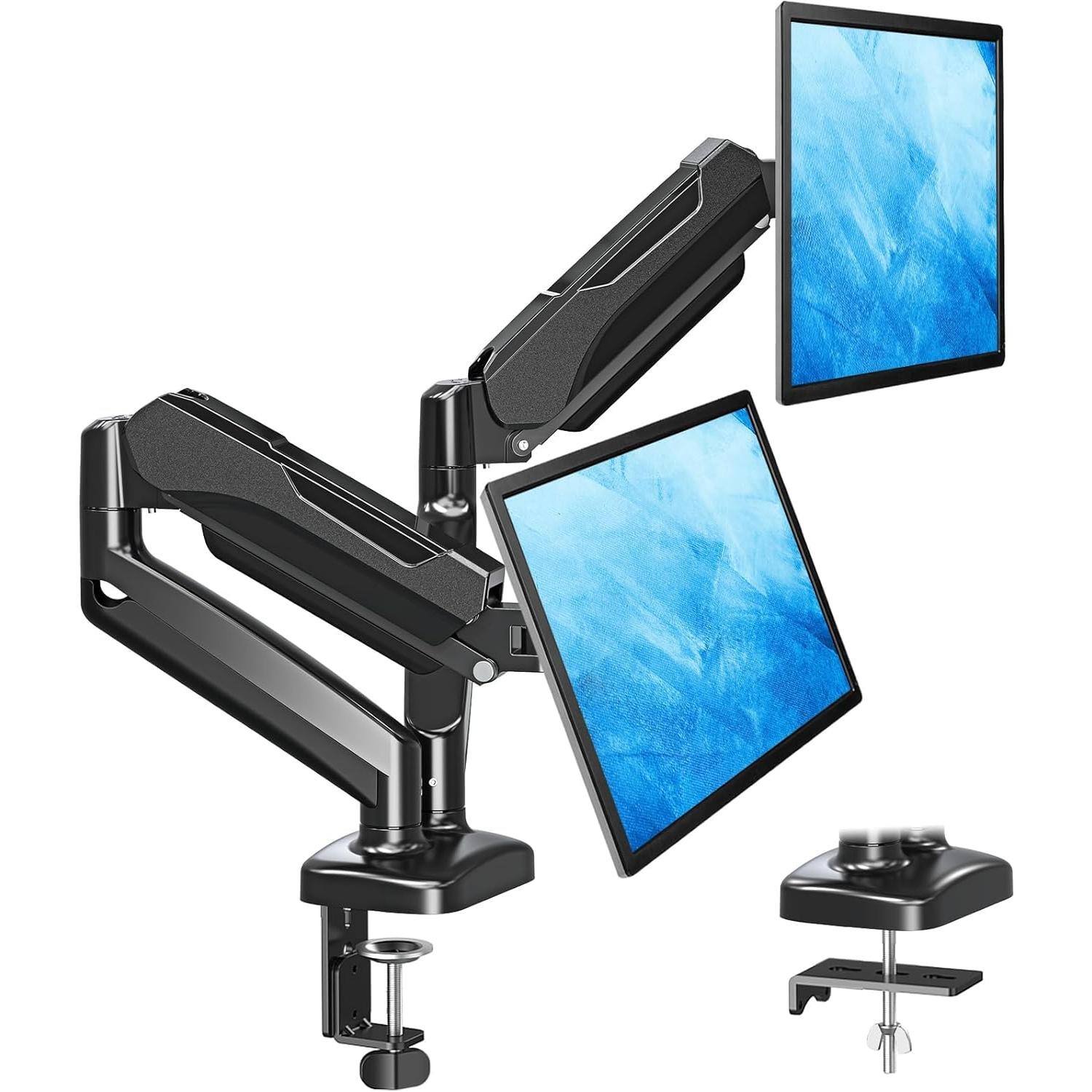 Hirose Alice - Dual Monitor Stand For Desk Gas Spring Arms 2 Monitors 32 27 24 22 Inches Height Adjustable Double Mount Vesa - Black-Dual