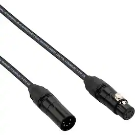 Lectronify - 100 ft 5-Pin XLR Male-to-Female DMX Cable, 110-Ohm OFC, 92% Braided and Foil Shielding, Nickel-Plated Connectors - Black
