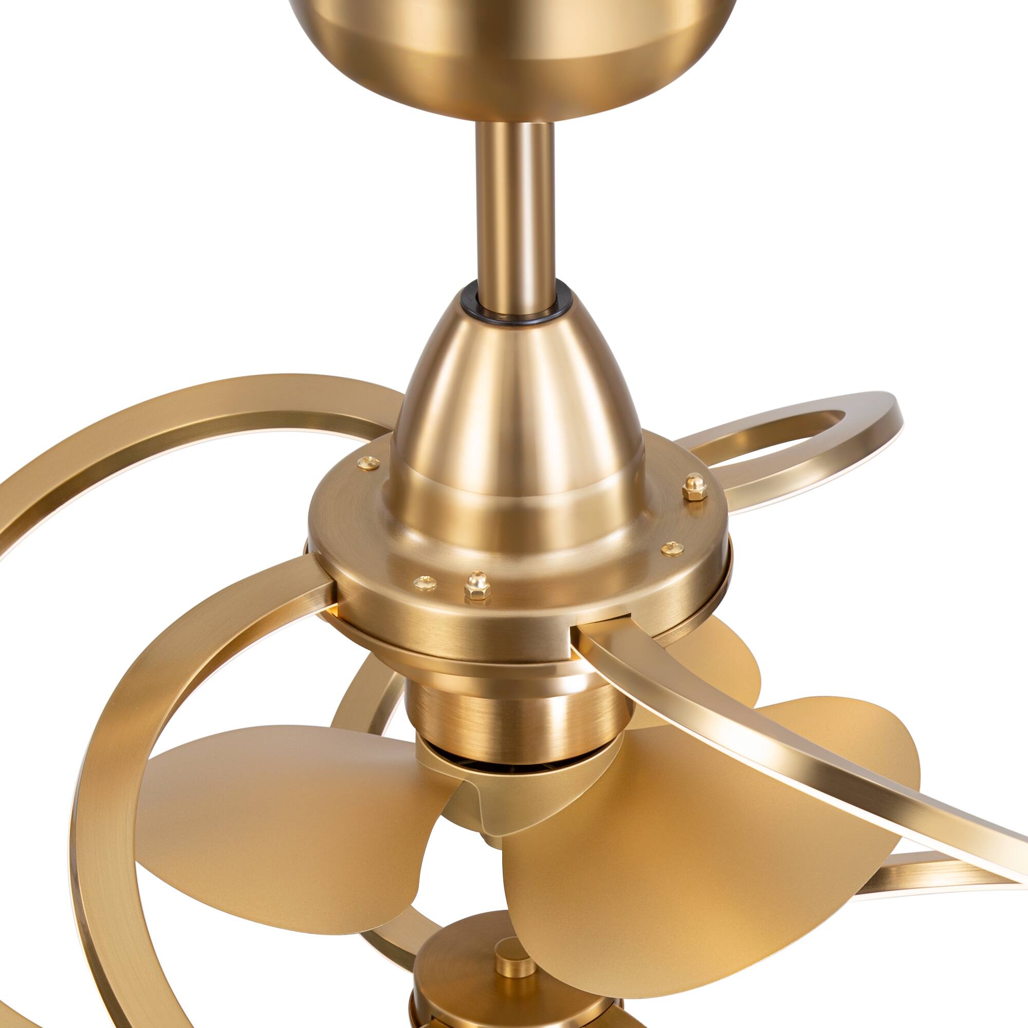 Alt View 8. Breezary - 20-Inch Indoor Gyro Cage Ceiling Fan with Light Kit, 3 ABS Blades, DC Motor, 6-Speed Remote Control, Timer, 6-In Downrod - Antique Brass with Gold-Copper.